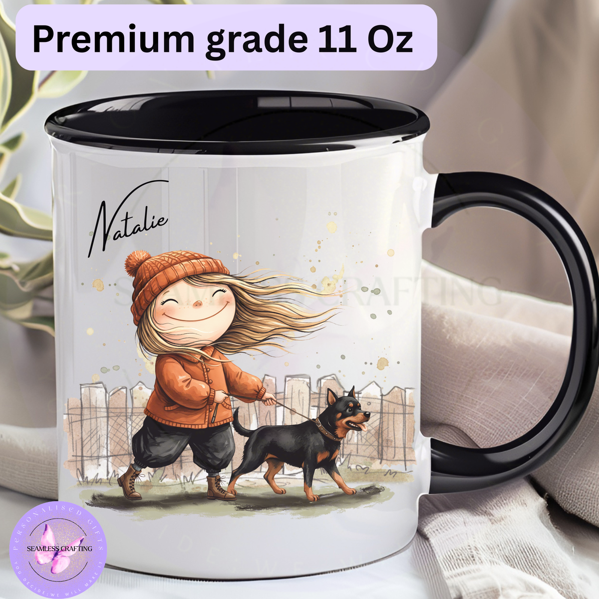 11oz personalised dog walker mug with black handle