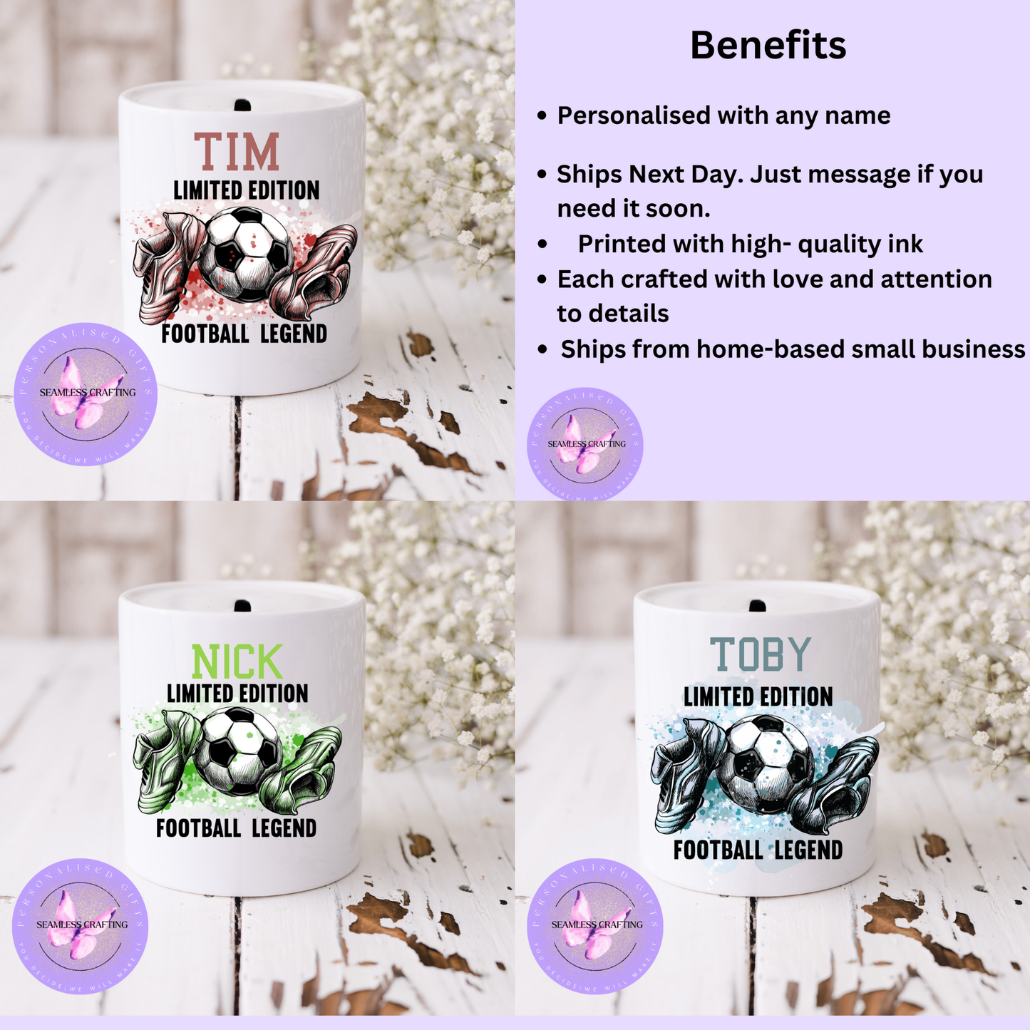 Personalised Football Money Box – Limited Edition Football Legend Ceramic Savings Bank | Kids Sports Gift | 11oz