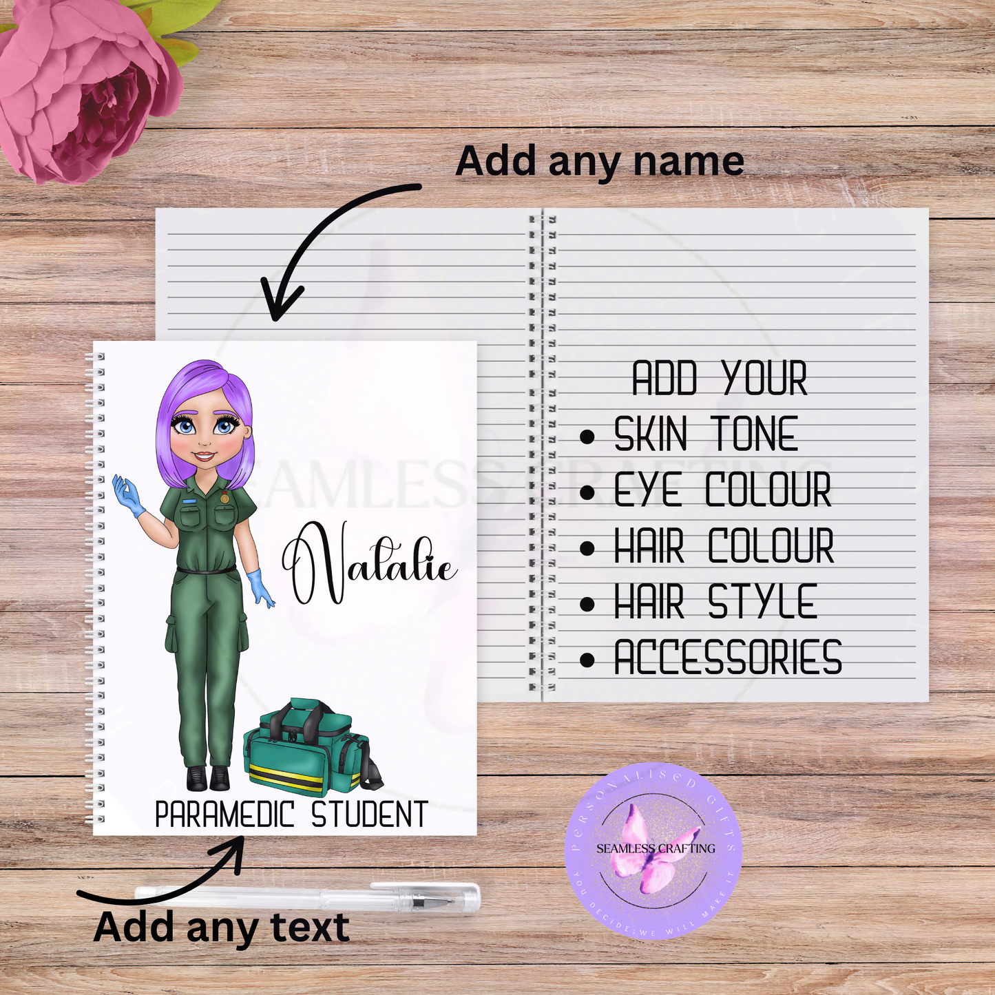 Personalised A5 paramedic notes notebook with custom name