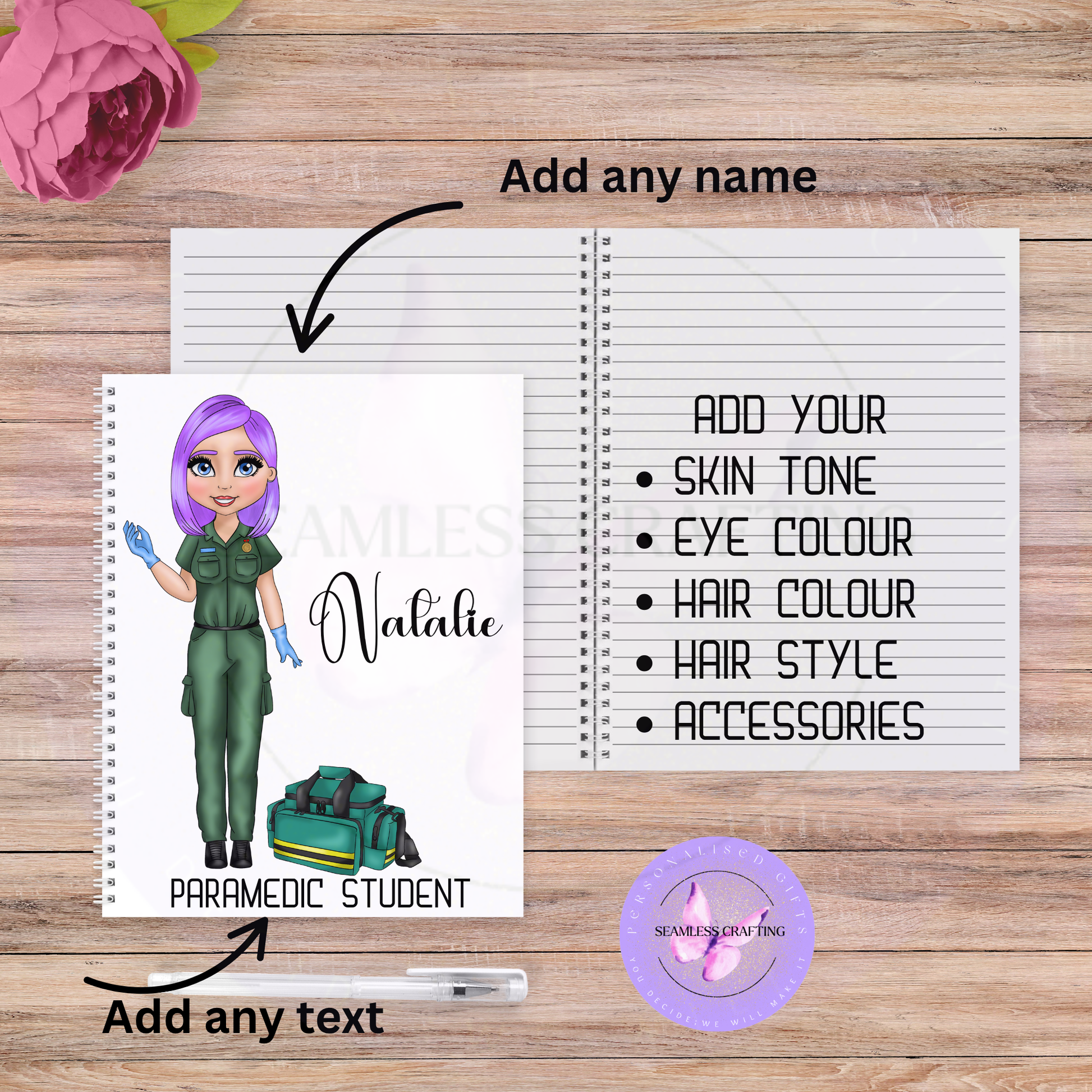 Personalised A5 paramedic notes notebook with custom name