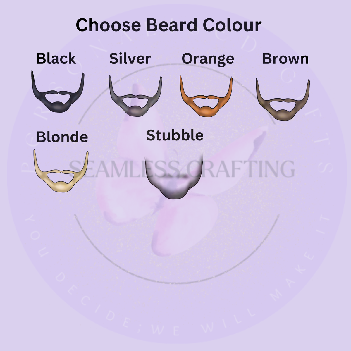 Personalised kickboxer character beard options in black silver ginger brown blonde and stubble