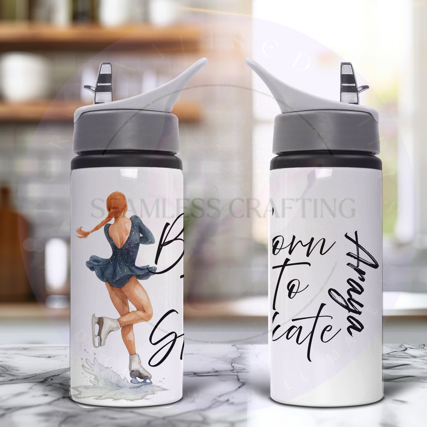 Personalised Ice Skater Water Bottle with Name – Custom Girls Sports Bottle, Figure Skating Gift, Kids School Drink Bottle