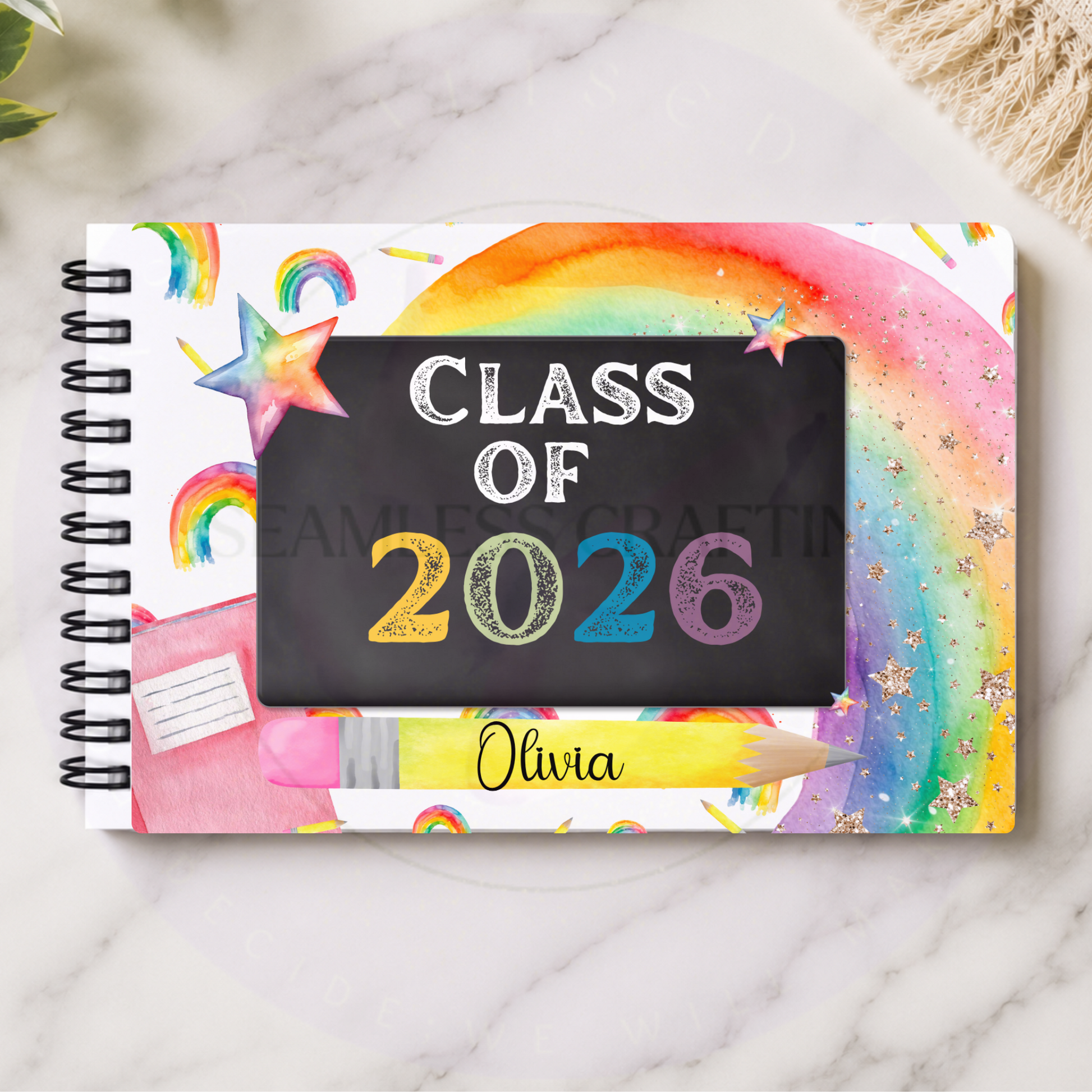 Personalised Class of 2026 , Add Any Year School Leavers Notebook – Rainbow Memory Book