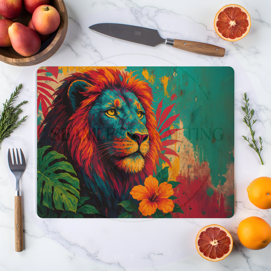 personalised lion glass chopping board colourful lion kitchen design