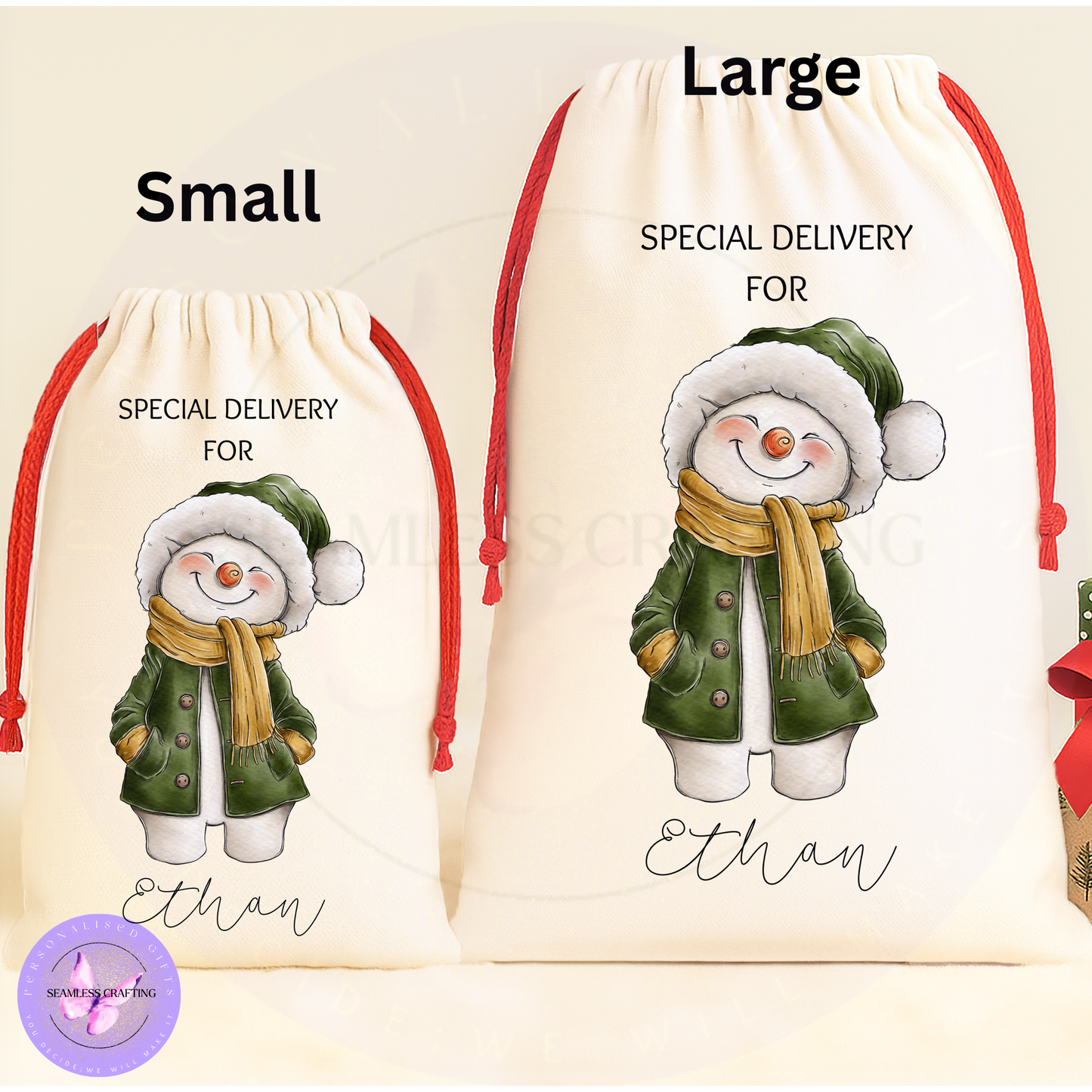 Personalised Snowman Christmas Sack – Kids Linen Santa Sack