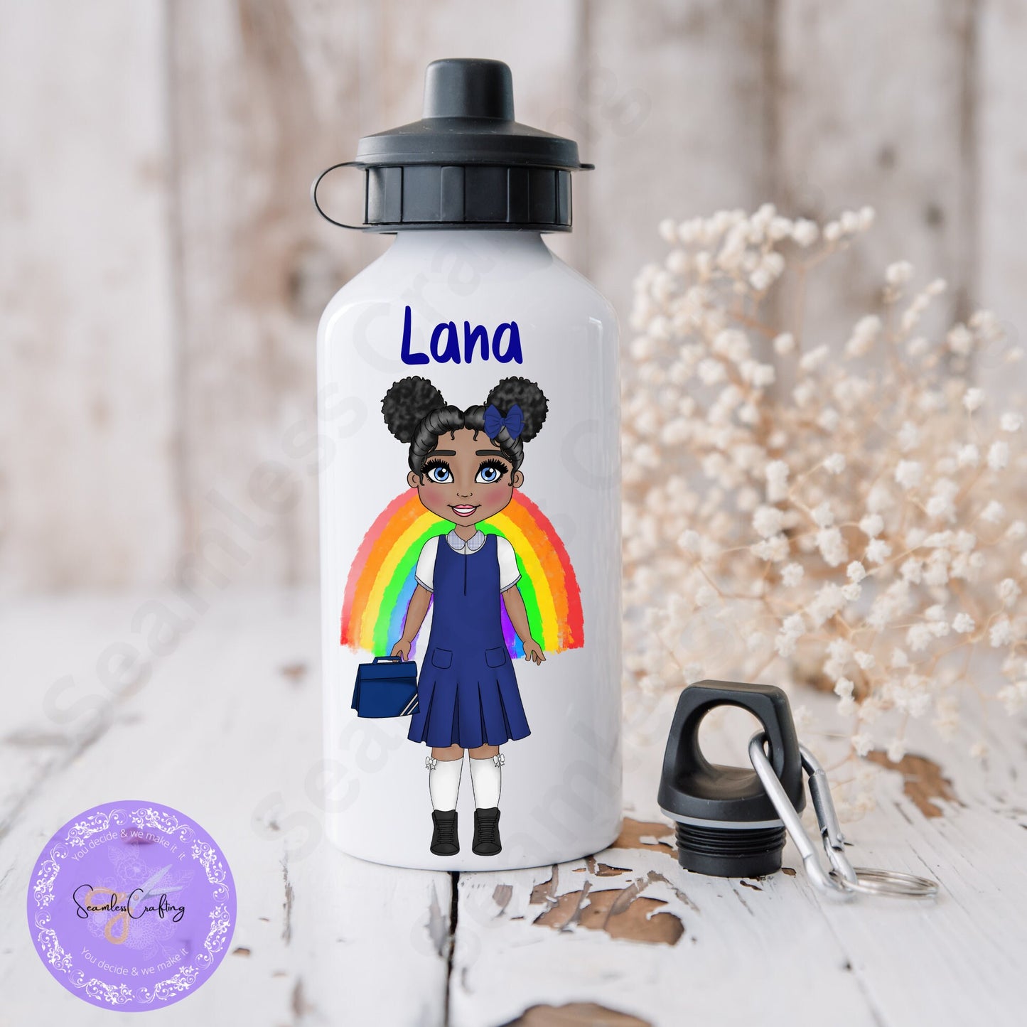 Personalised School uniform water bottle, Back to school water bottle, Nursery water bottle, Girl Character water bottle,customise with name