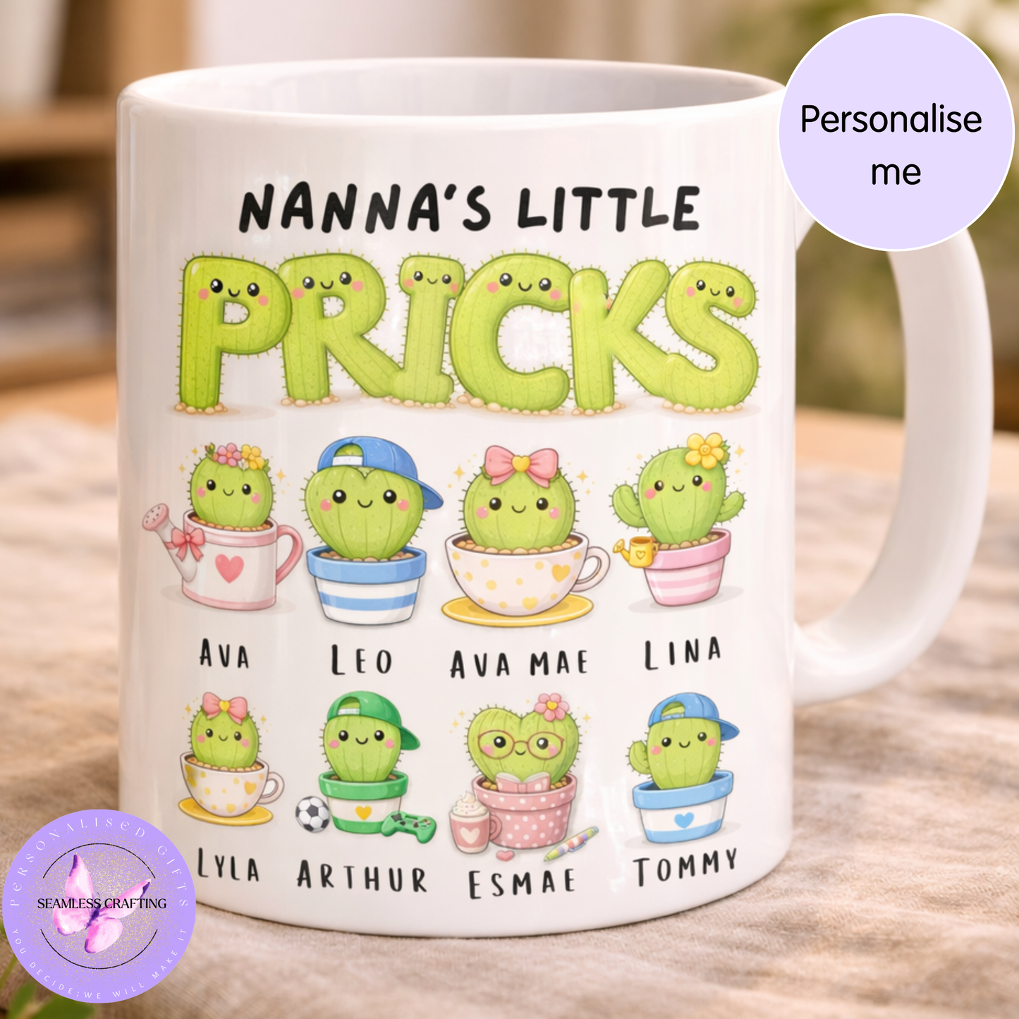 Personalised “Mummy’s Little Pricks” Mug – Custom Cactus Family Coffee Cup – Funny Gift for Mum – Mother’s Day Present UK