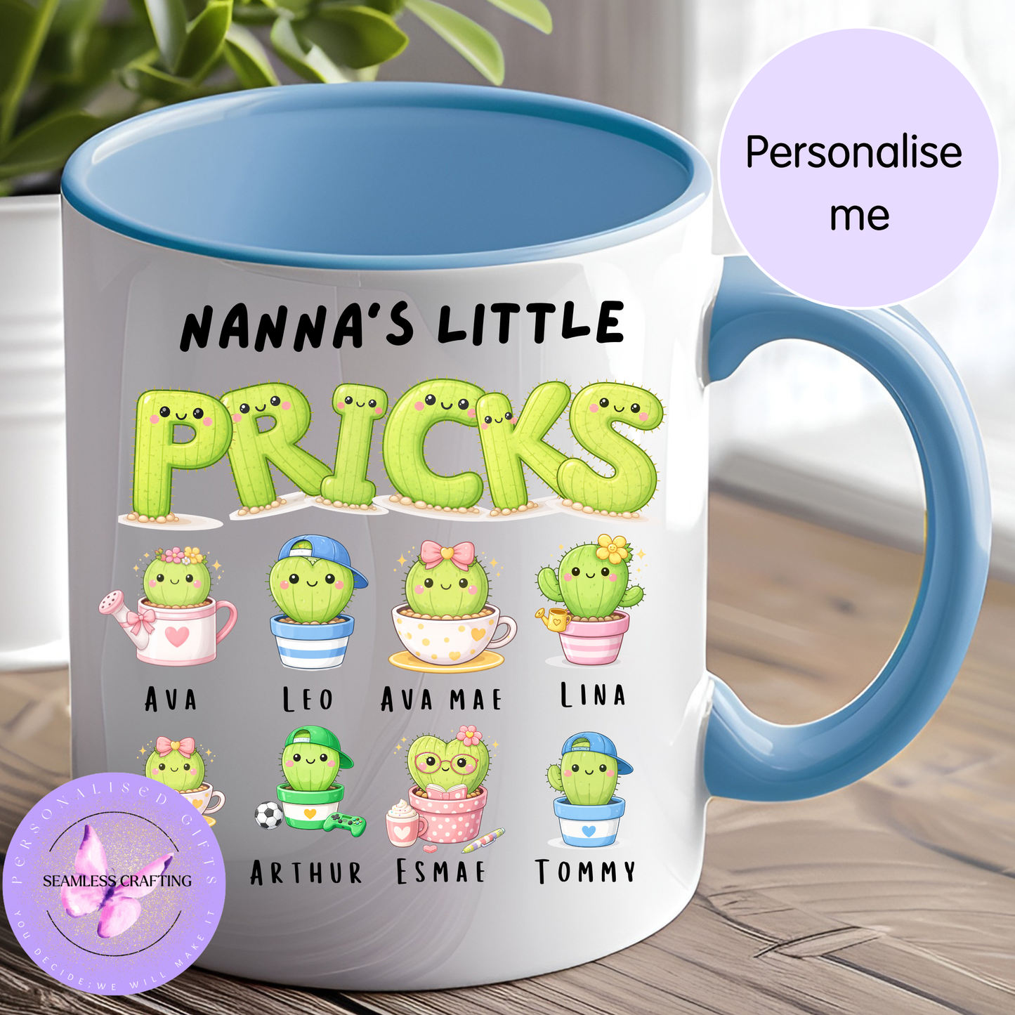 Personalised “Mummy’s Little Pricks” Mug – Custom Cactus Family Coffee Cup – Funny Gift for Mum – Mother’s Day Present UK