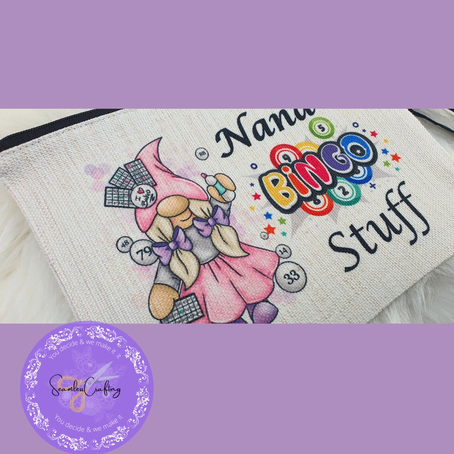 Personalised Gonk Gonkette Gnome Bingo bag, Dabber pen pouch, Pen holder, Money wallet holder, Gift for her, Bing accessories bag