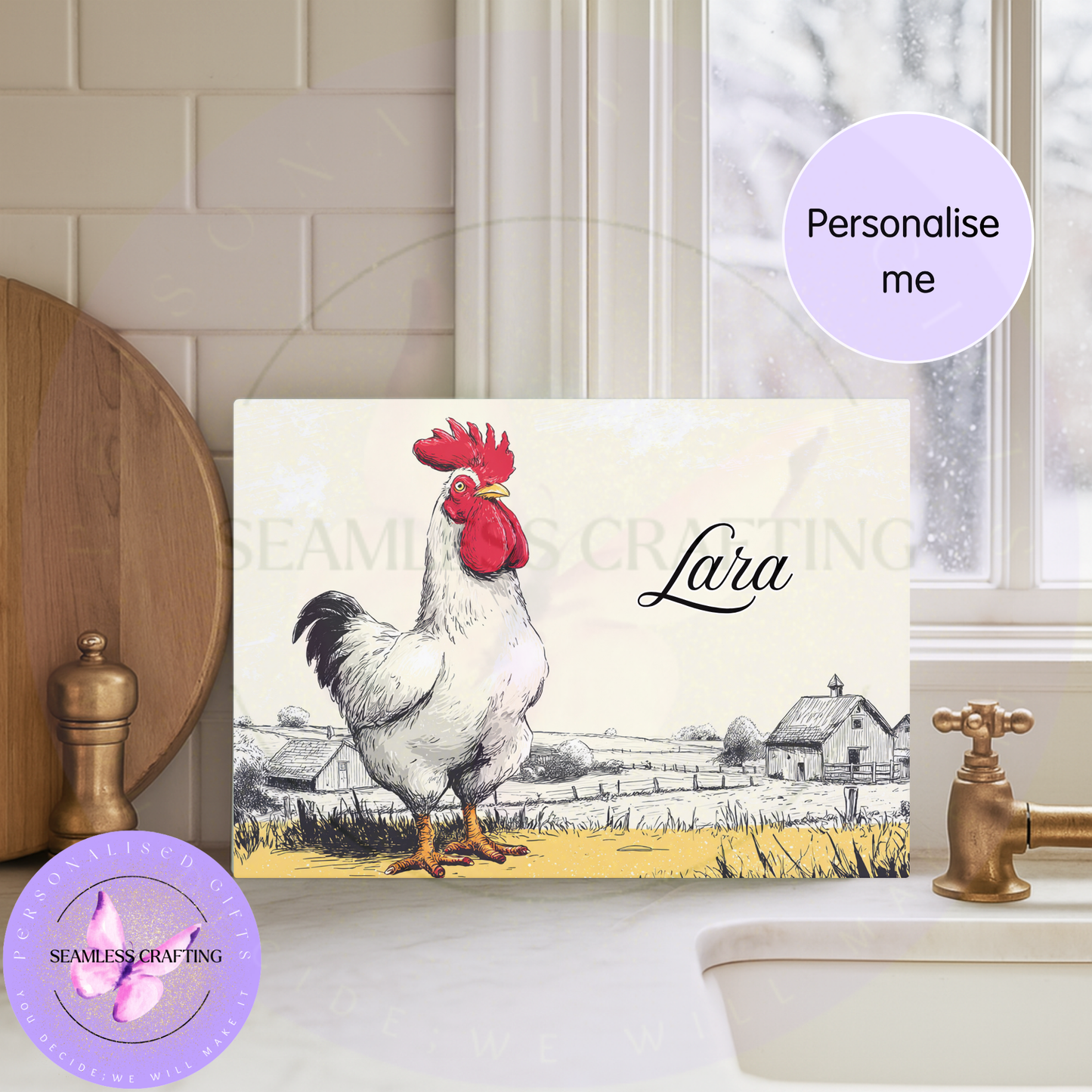 rustic chicken kitchen decor chopping board personalised farmhouse gift idea
