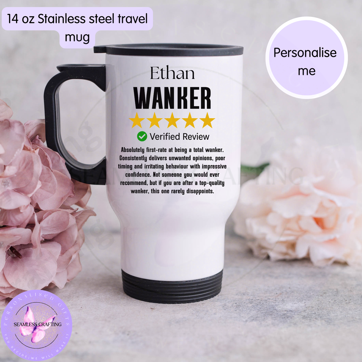 Personalised funny wanker 14oz stainless steel travel mug