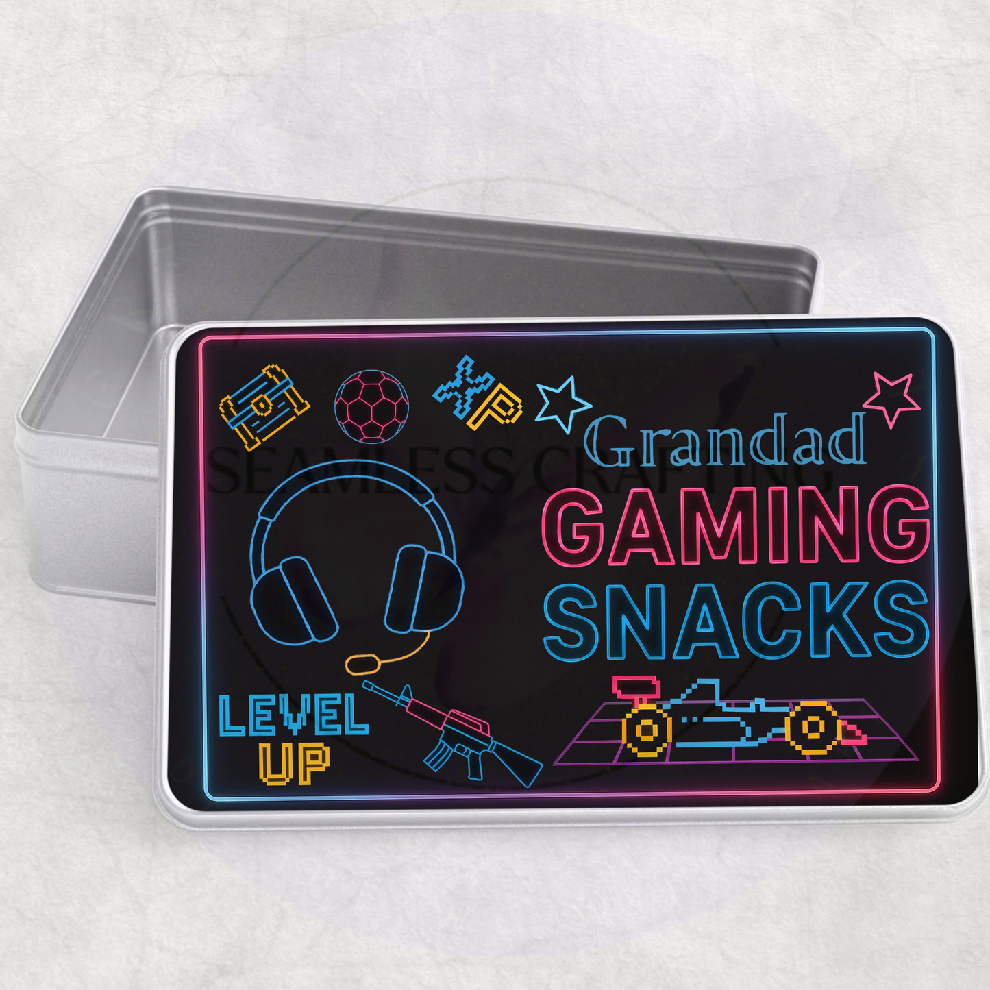 Personalised Gaming Snacks Tin – Custom Gamer Sweet Tin Box, Gaming Gift for Boys, Dad, Grandad, Teen Gamer Storage Tin