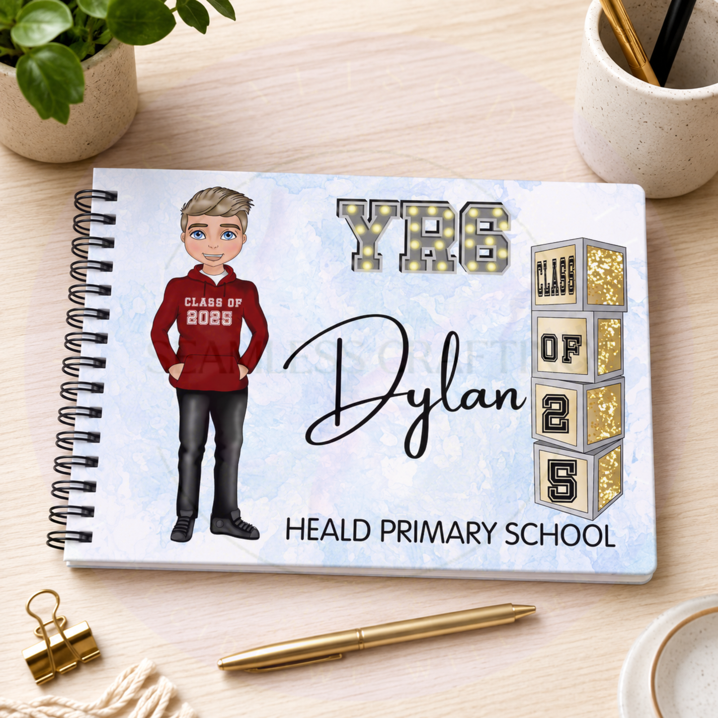 Personalised Boys School Leavers Book – Front Character View | Custom Year 6 or Year 11 Autograph & Memory Keepsake