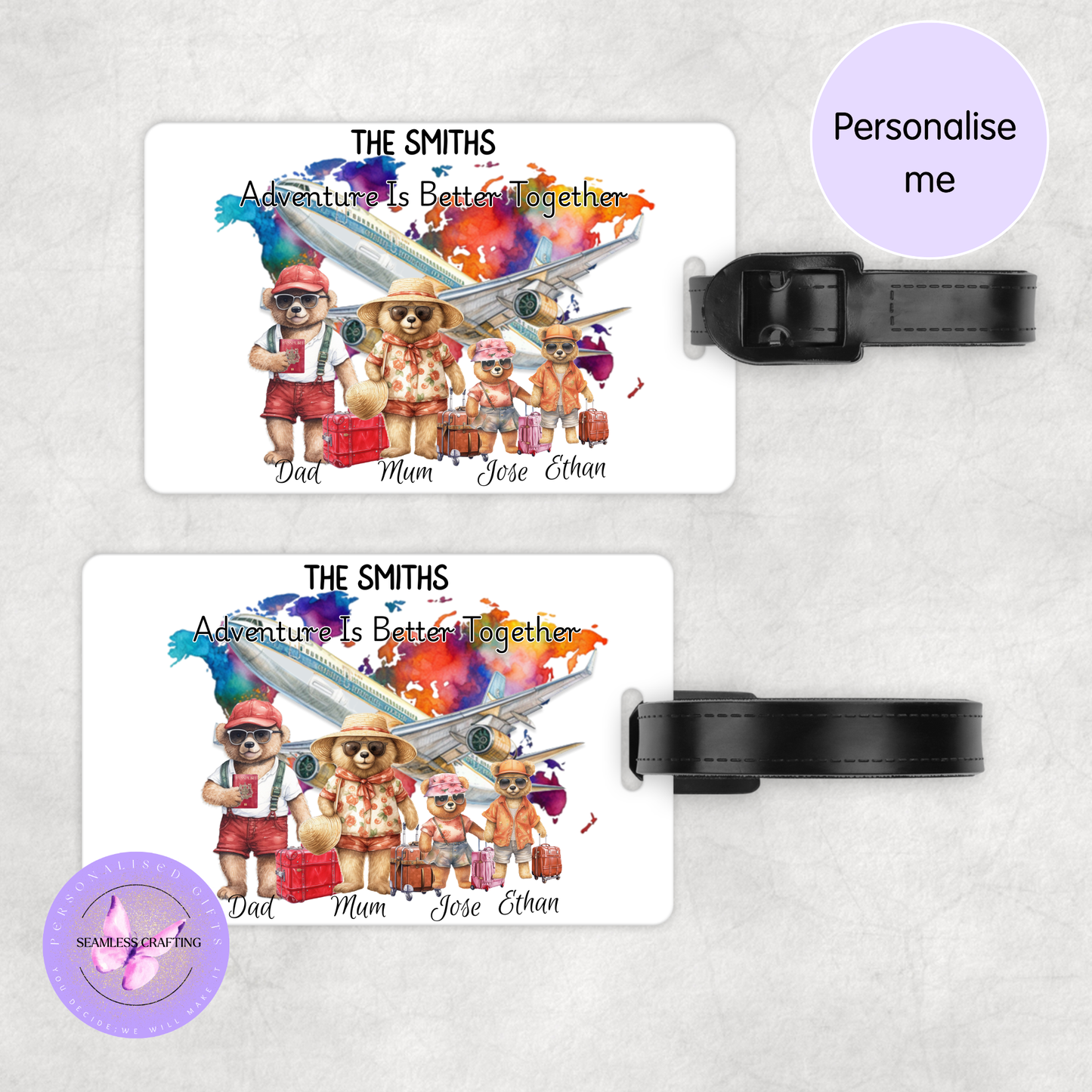 Personalised Family Travel Bear Passport Holder & Luggage Tag – Custom Bear Family Gift, Holiday Travel Accessory