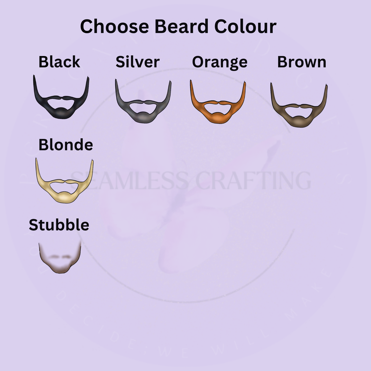 Postman character beard colour options including black, silver, orange, brown, blonde and stubble