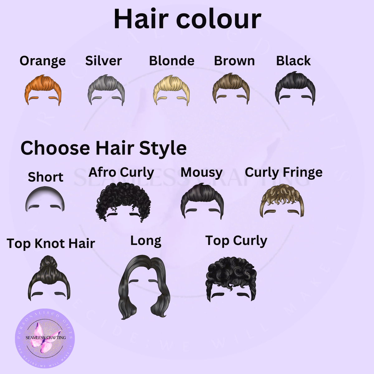 Male travel agent character builder showing hair colour and hairstyle personalisation options