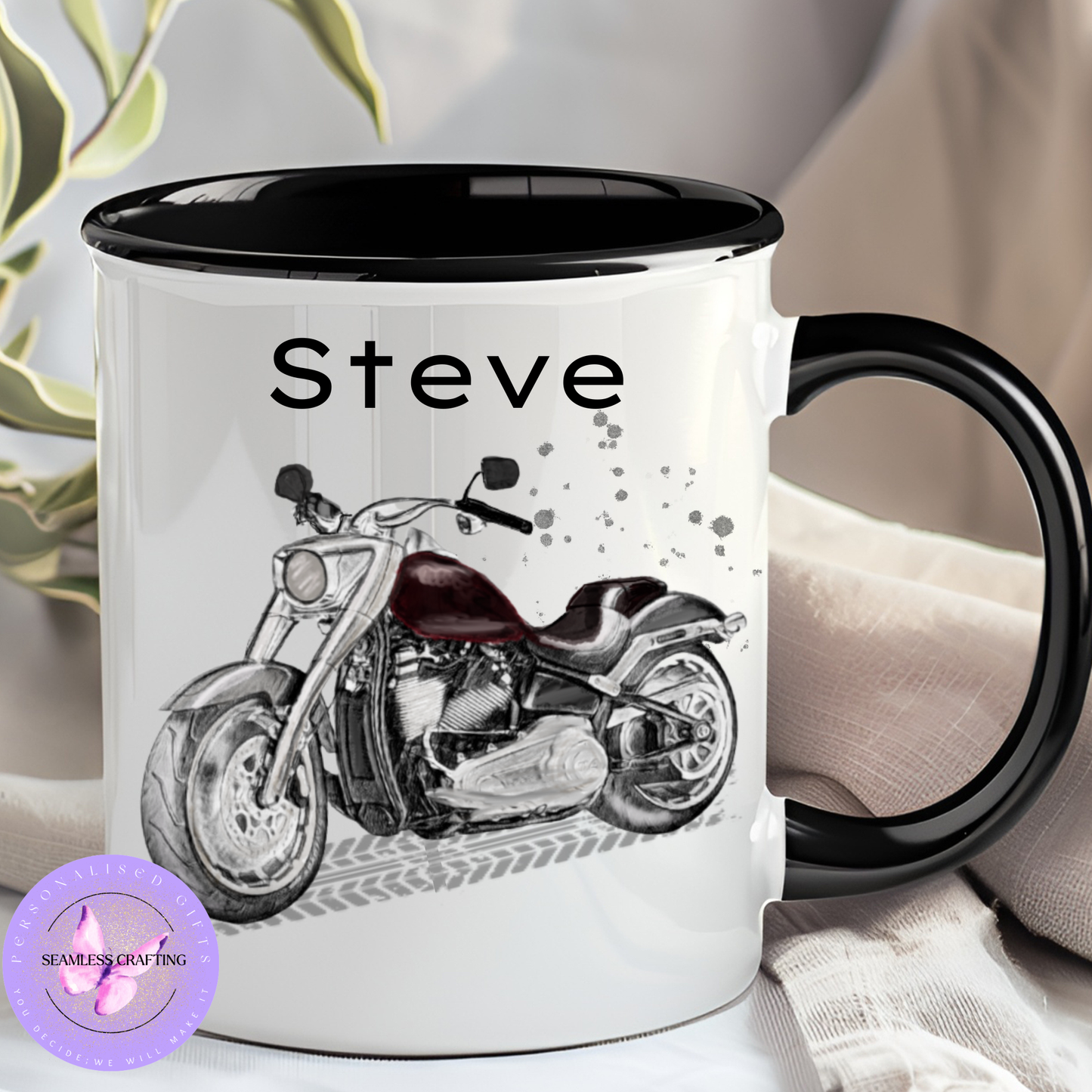 Personalised Motorbike Mug & Travel Mug – Custom Name Motorcycle Gift – 11oz Ceramic, 14oz Travel Mug or 16oz Thermal Tumbler