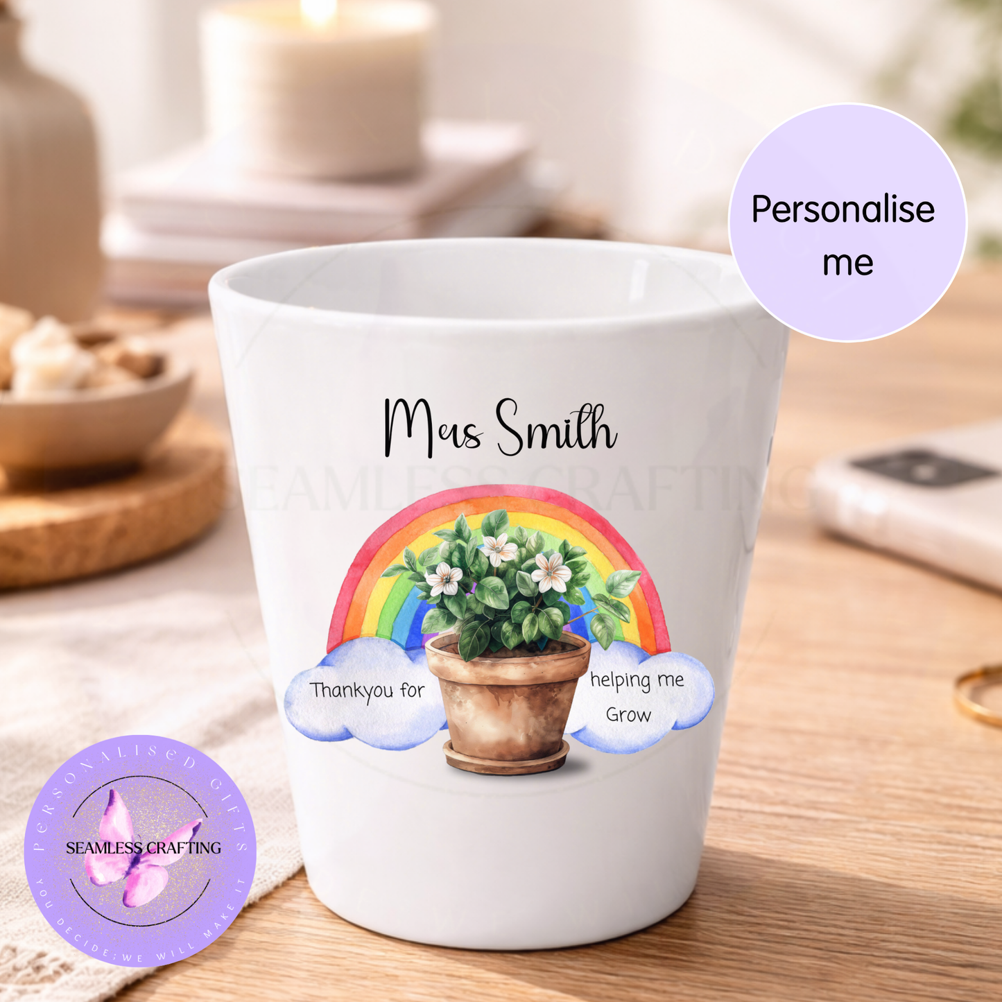 Personalised Teacher Plant Pot Gift | Thank You for Helping Me Grow Flower Pot | Custom Name Teacher Gift Nursery Planter