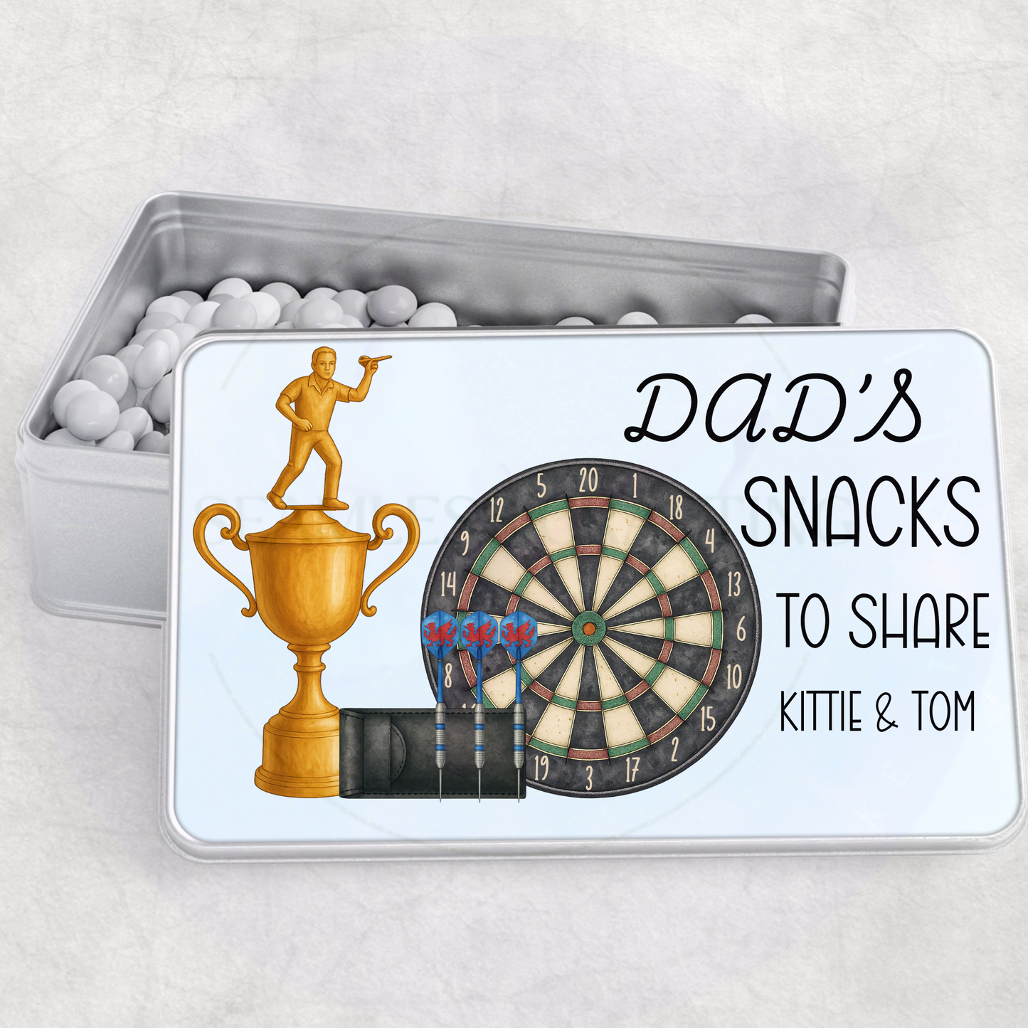 Personalised Darts Tin Gift for Dad | Custom Dart Storage Box | Dart Player Gift | Father’s Day Gift for Him | Snack Tin | Man Cave Gift