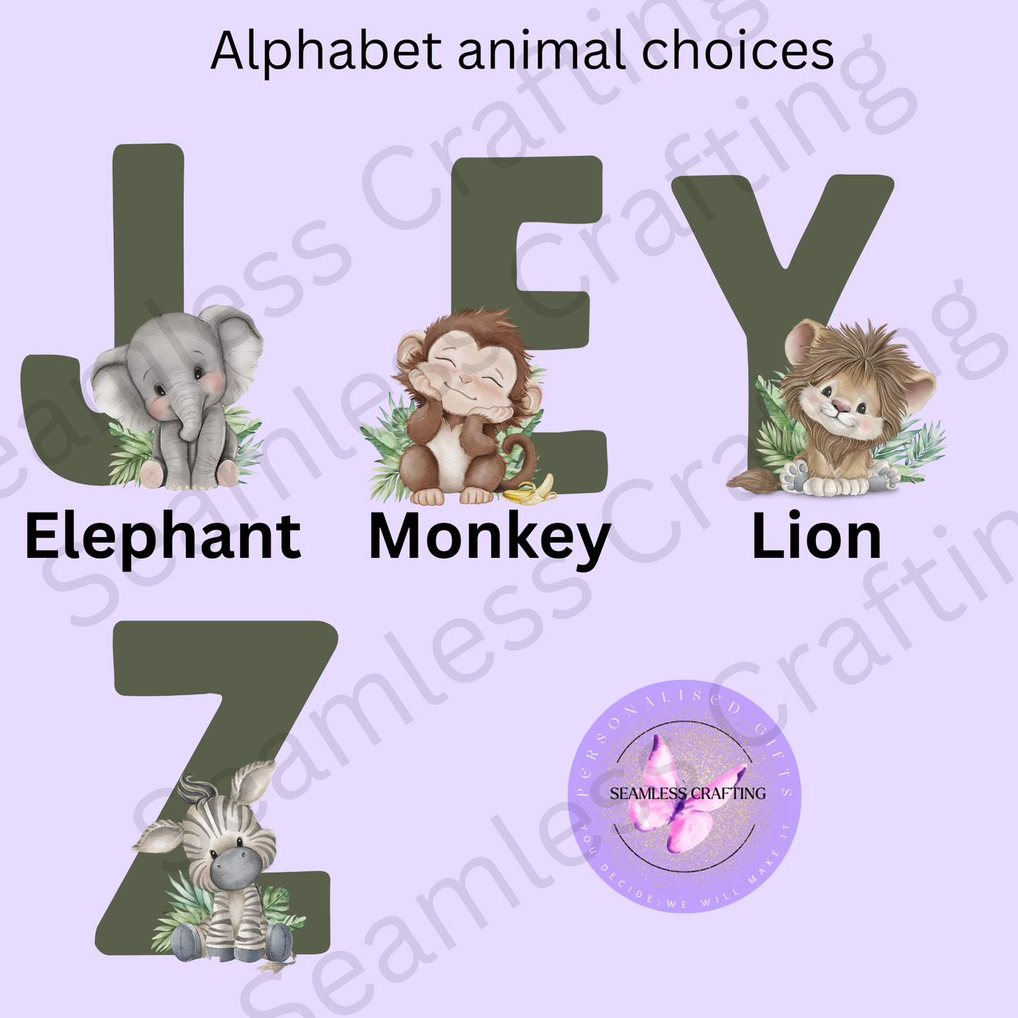 Personalised Alphabet Animal Cushion | Custom Name Initial Cushion | Nursery & Kids Bedroom Decor | 40x40cm Soft Velvet Cushion
