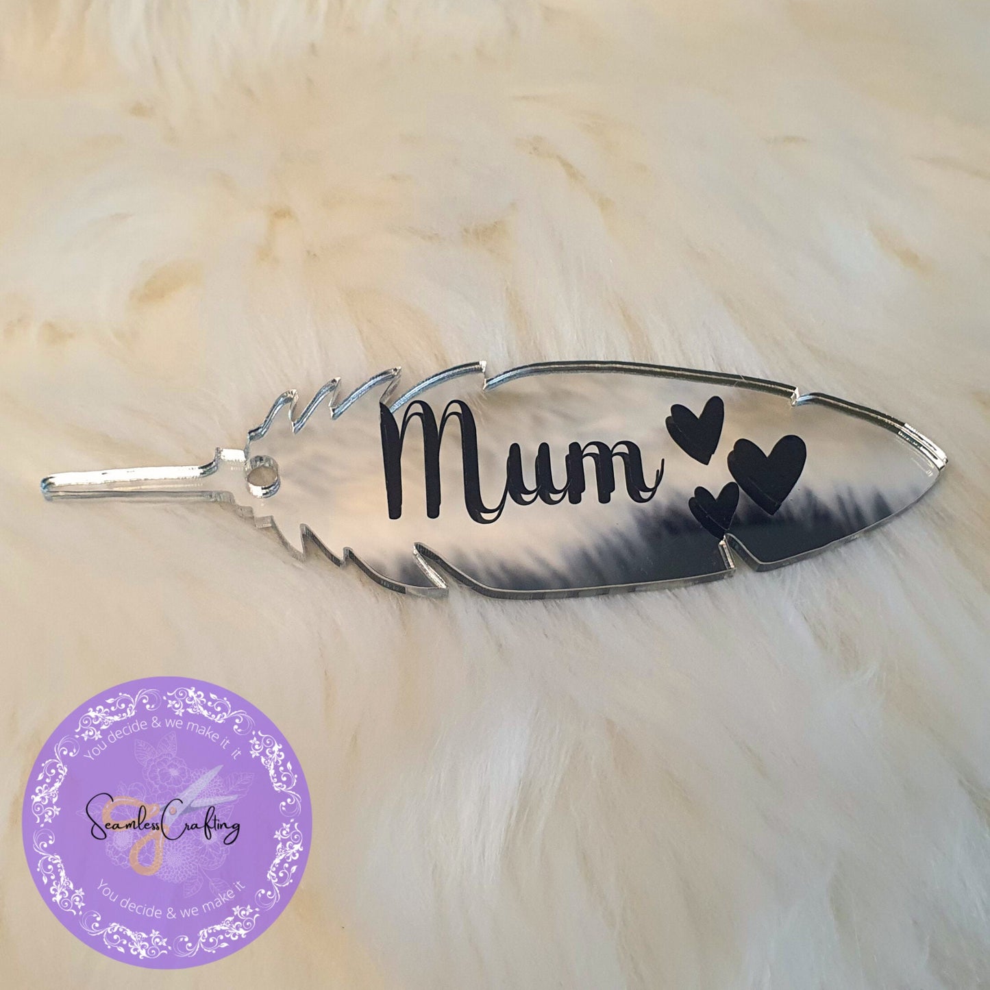 Personalised Memorial Feather, Keepsake feather, Hanging Feather Bauble, Table Holder, Thinking of you Gift, Handmade acrylic feather