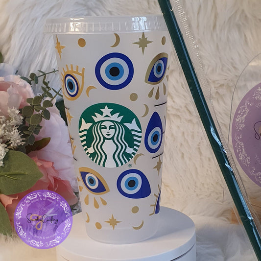 EVIL EYE, Personalised All-Seeing Eye Cup. Turkish Eye Protection, Spiritual 24 oz Cup Gift,  cold cup Evil Eye Style with Straw