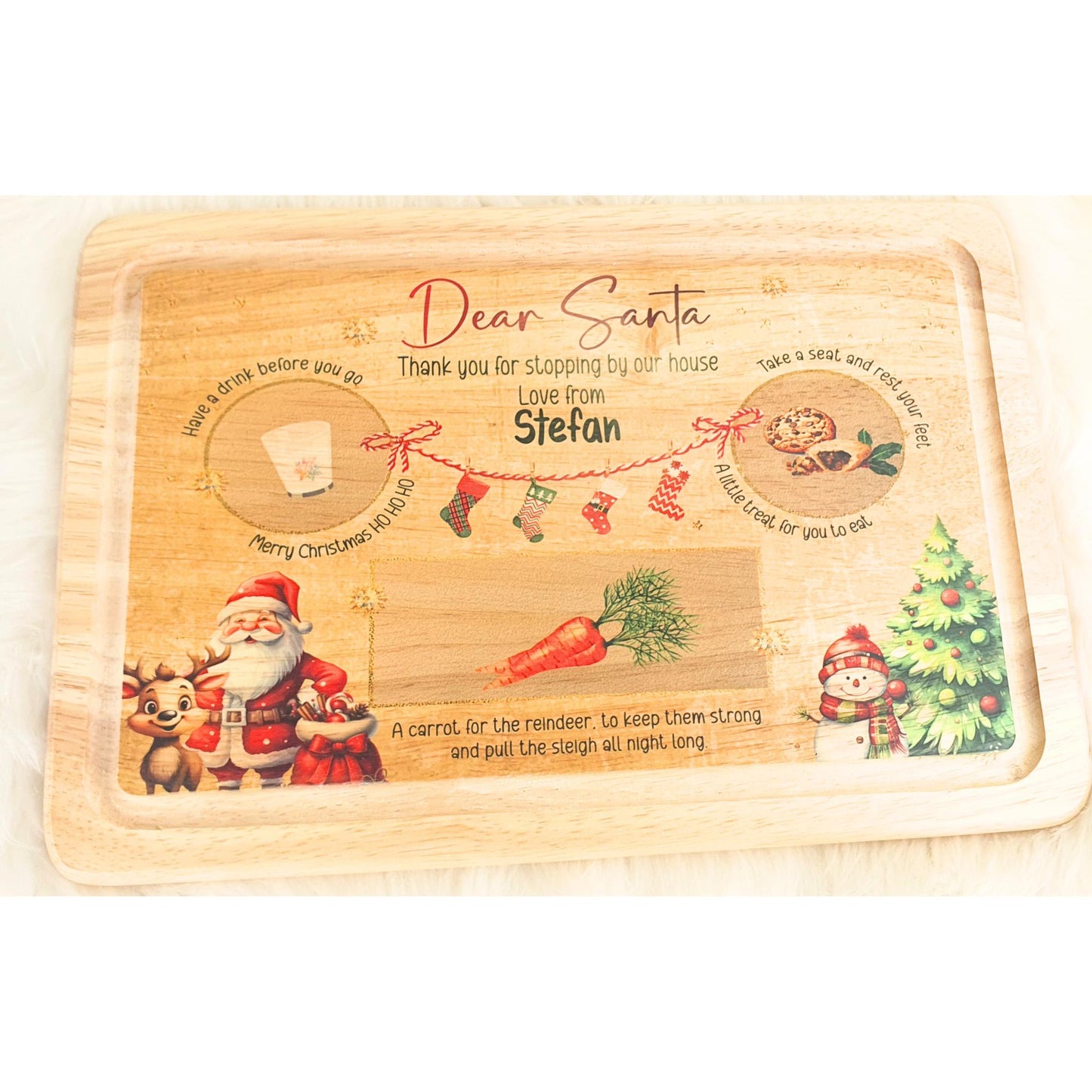 Personalised Christmas Eve Wooden Board, Xmas Board Mat, Santa Treat Place Mat, Reinder treat wood Mat, Custom with any name