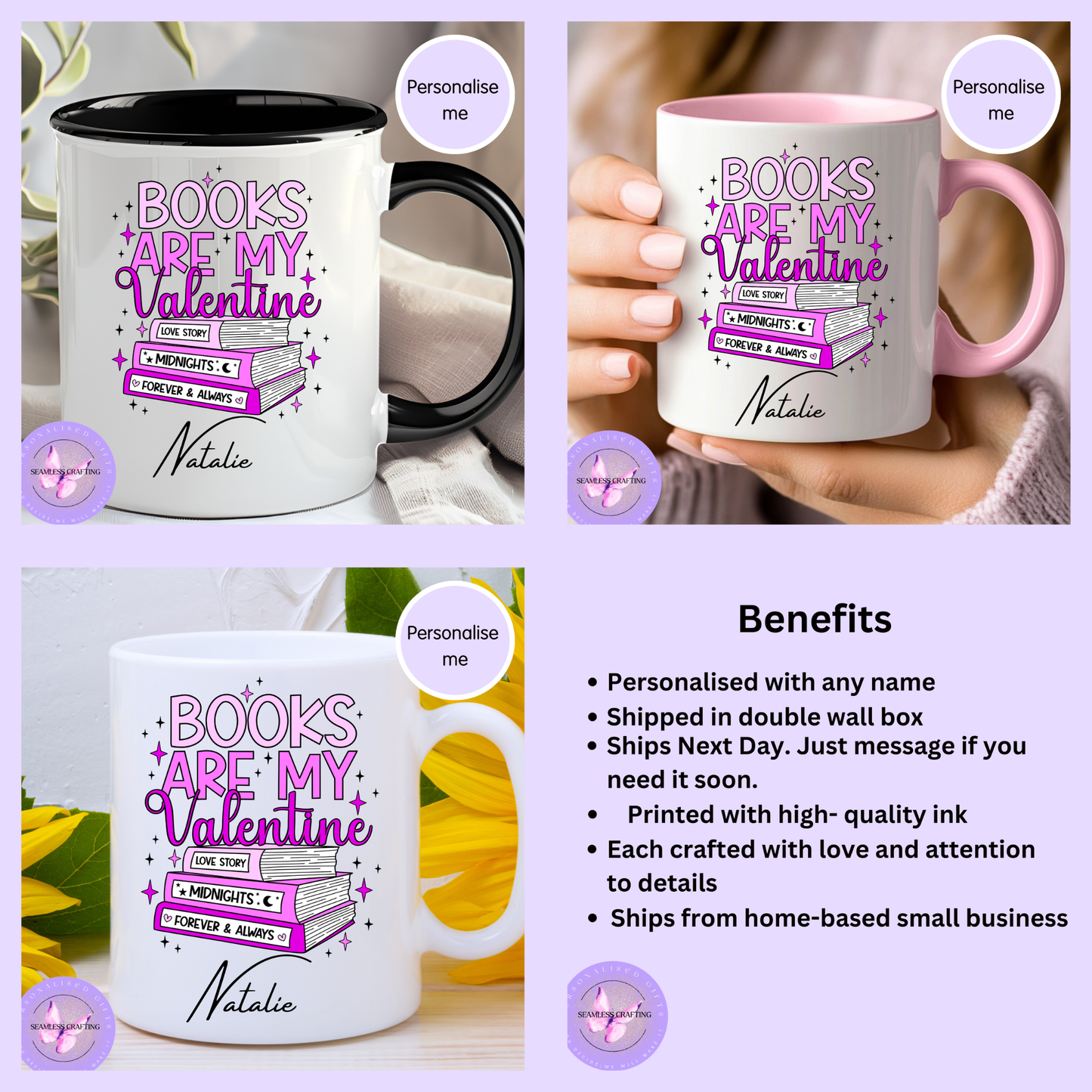 Personalised “Books Are My Valentine” Mug – Custom Name Book Lover Gift
