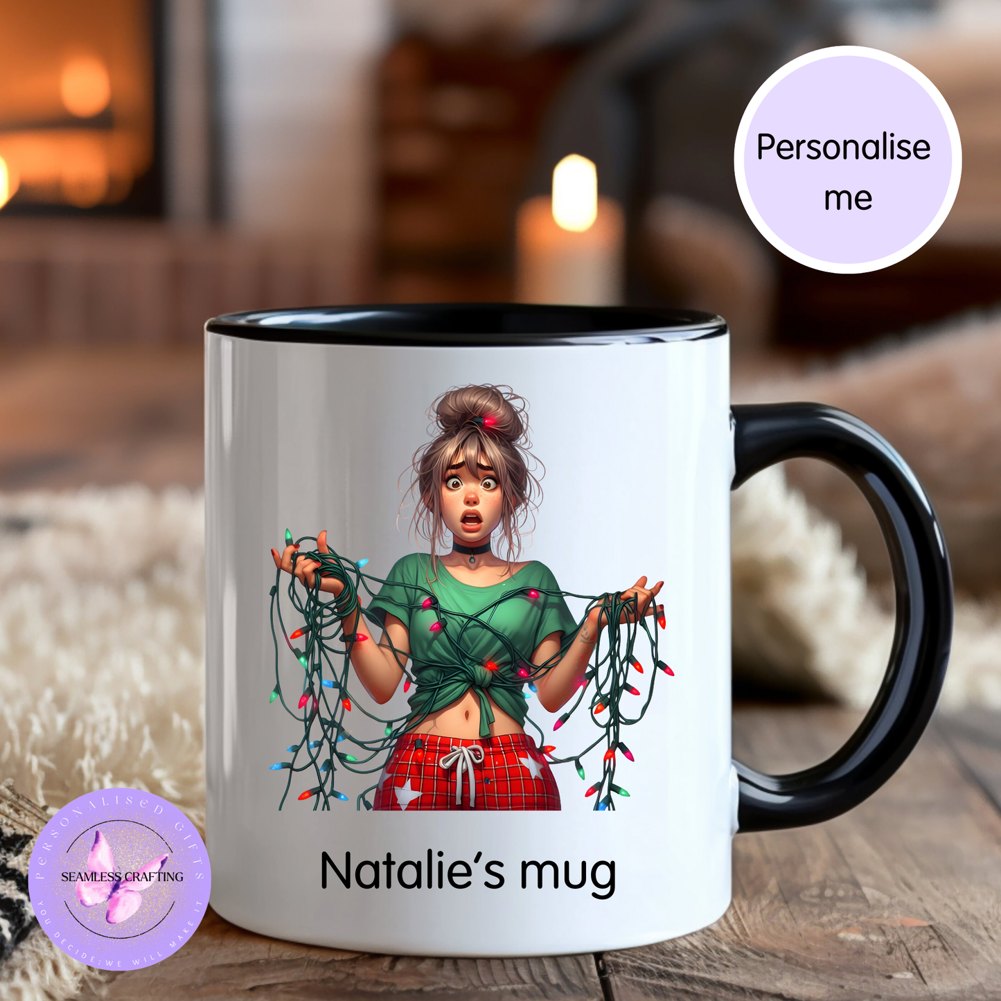 Personalised Funny Christmas Mug – Teen Tangled Lights Design – 11oz Ceramic