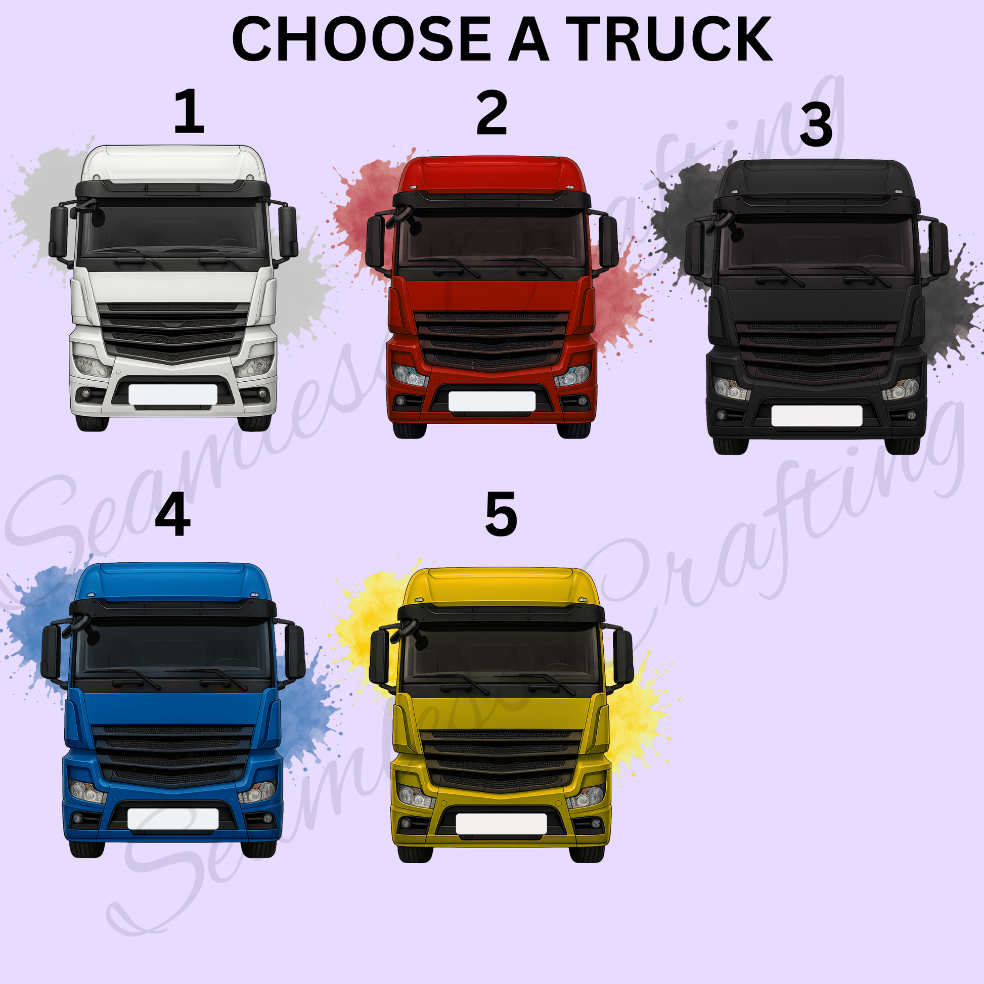 Custom truck cushion colour options white red black blue yellow lorry designs personalised gift choice