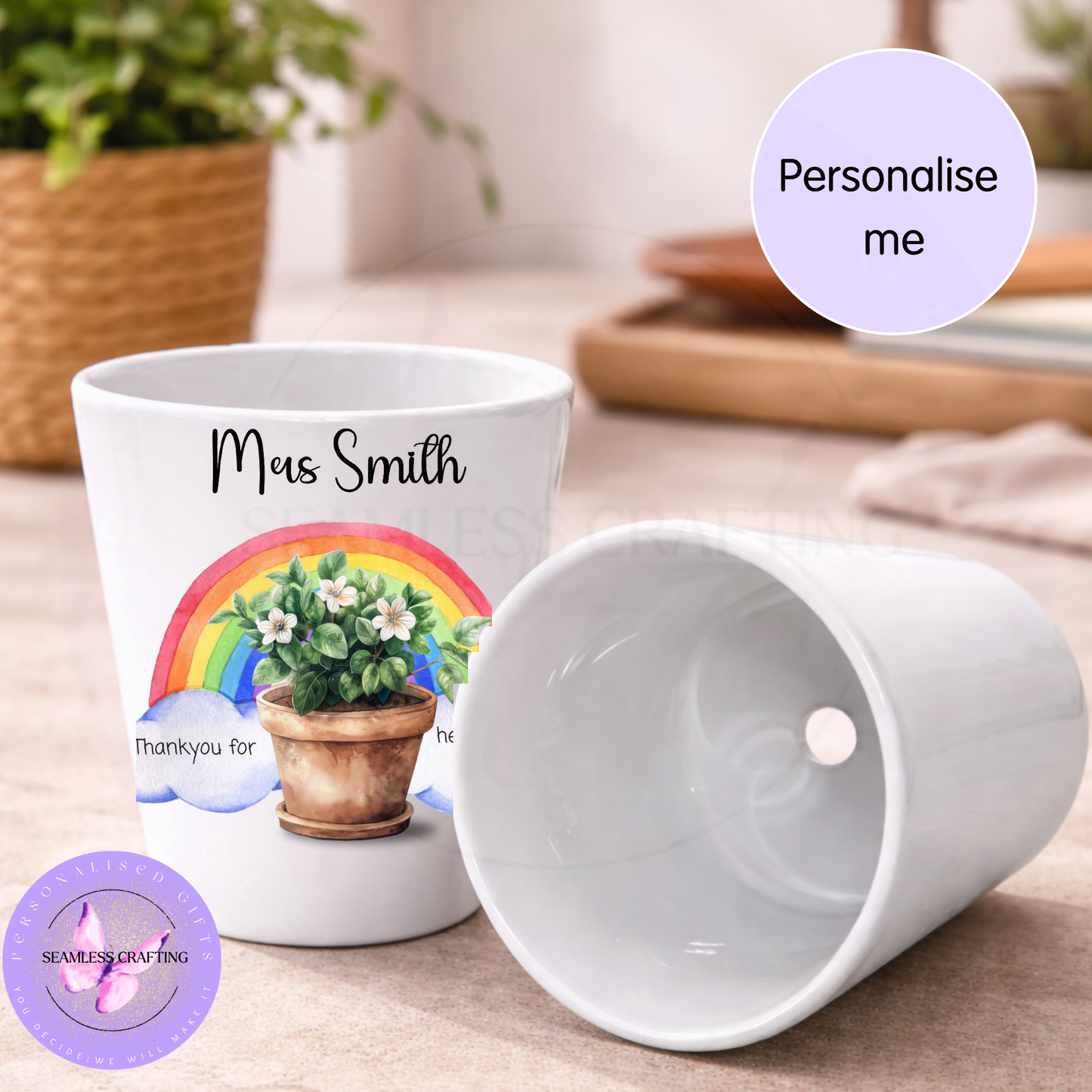 Personalised Teacher Plant Pot Gift | Thank You for Helping Me Grow Flower Pot | Custom Name Teacher Gift Nursery Planter