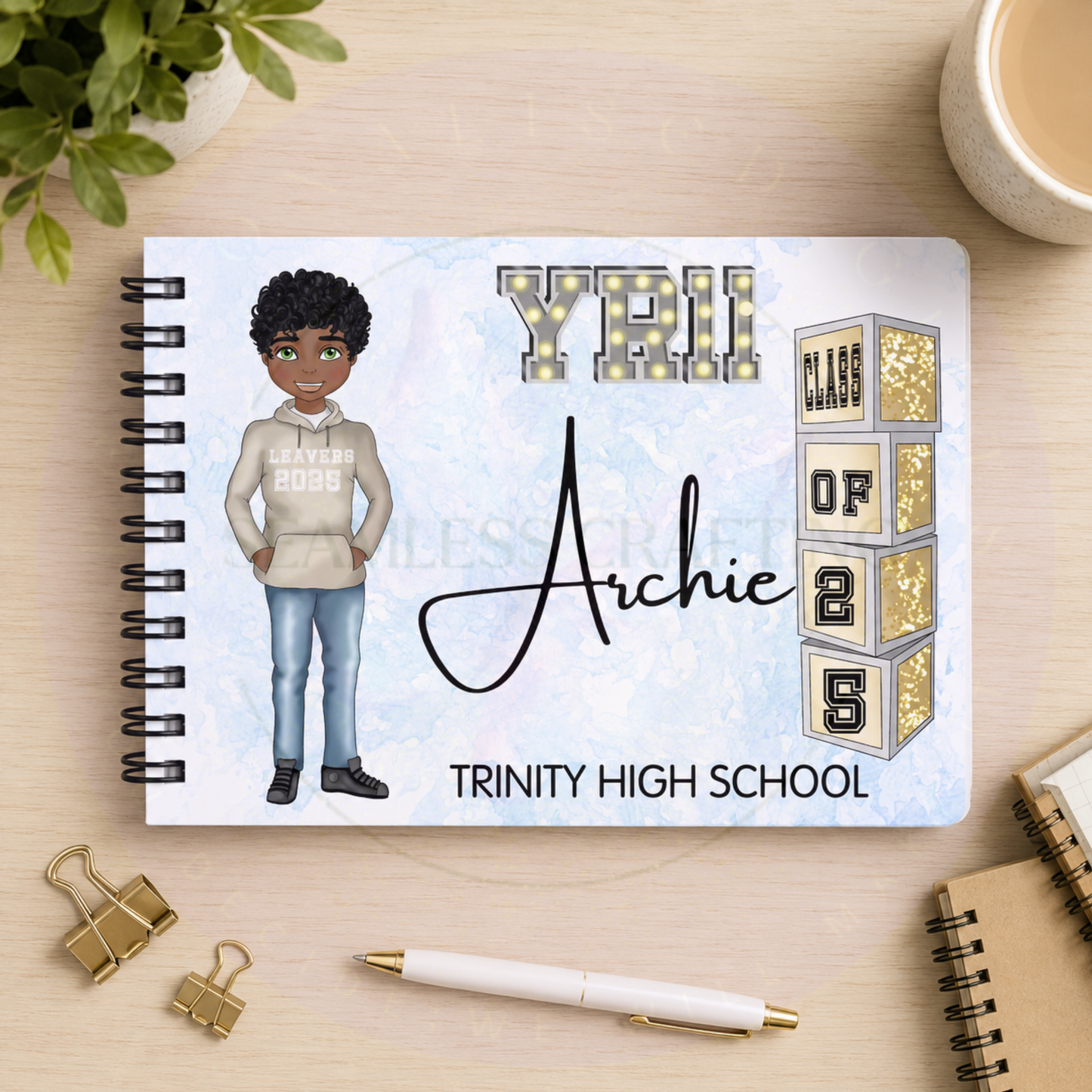 Personalised Boys School Leavers Book – Front Character View | Custom Year 6 or Year 11 Autograph & Memory Keepsake