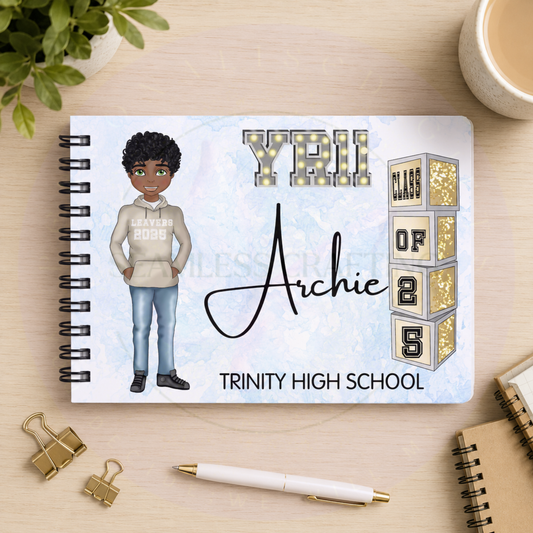 Personalised Boys School Leavers Book – Front Character View | Custom Year 6 or Year 11 Autograph & Memory Keepsake