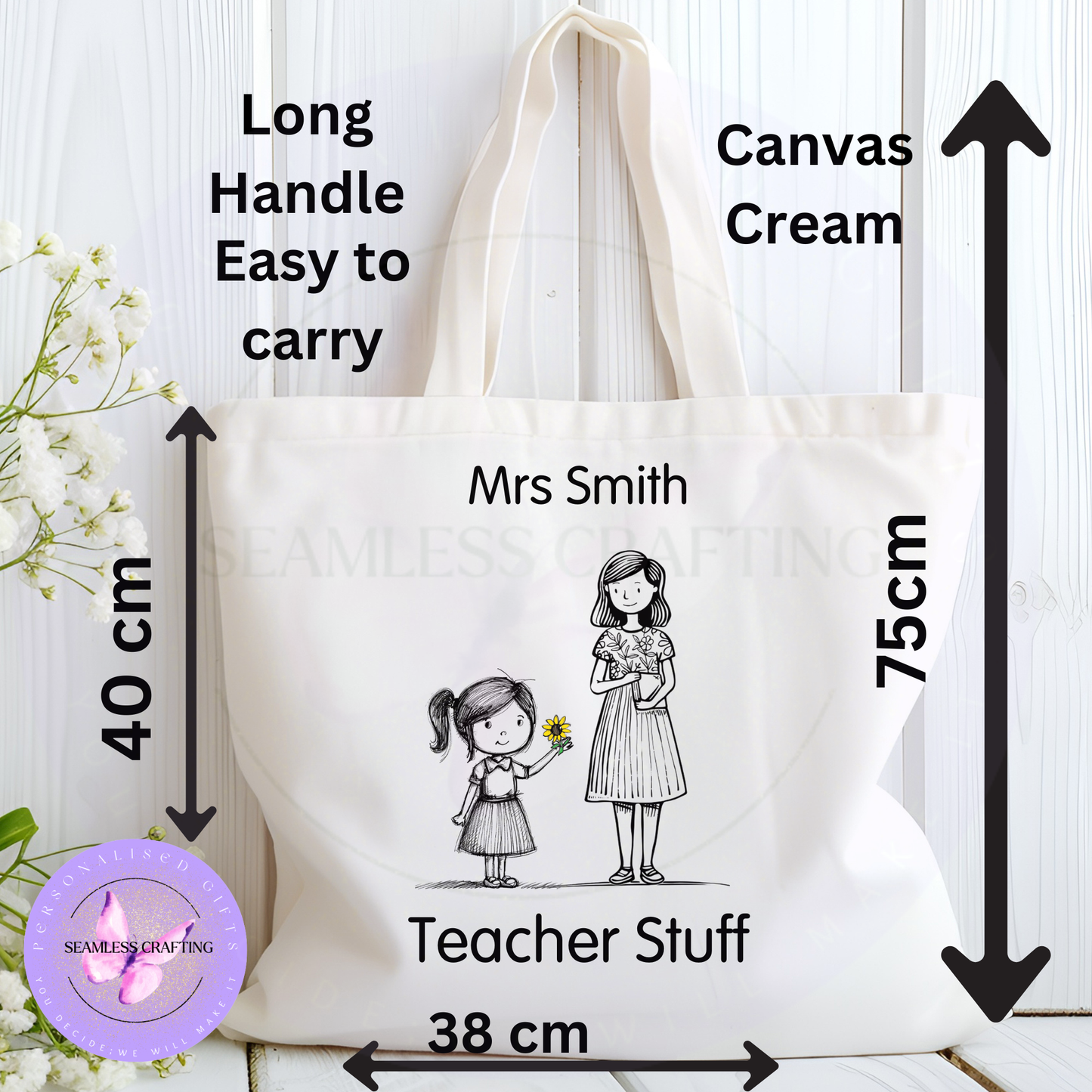 personalised teacher tote bag custom name design