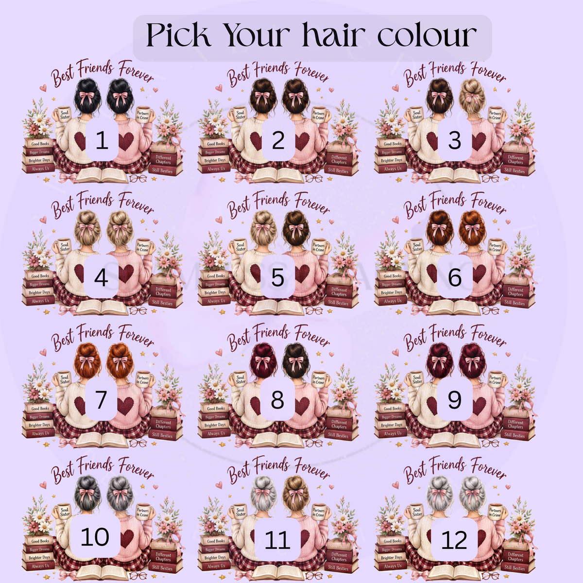 Twelve hair colour choices for personalised best friend mug design