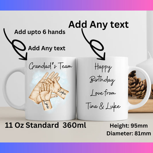 Personalised family hands mug, Father's day gift cup, Daddy's team, Forever hands prints, add names, any text, Custommade coffee,tea present
