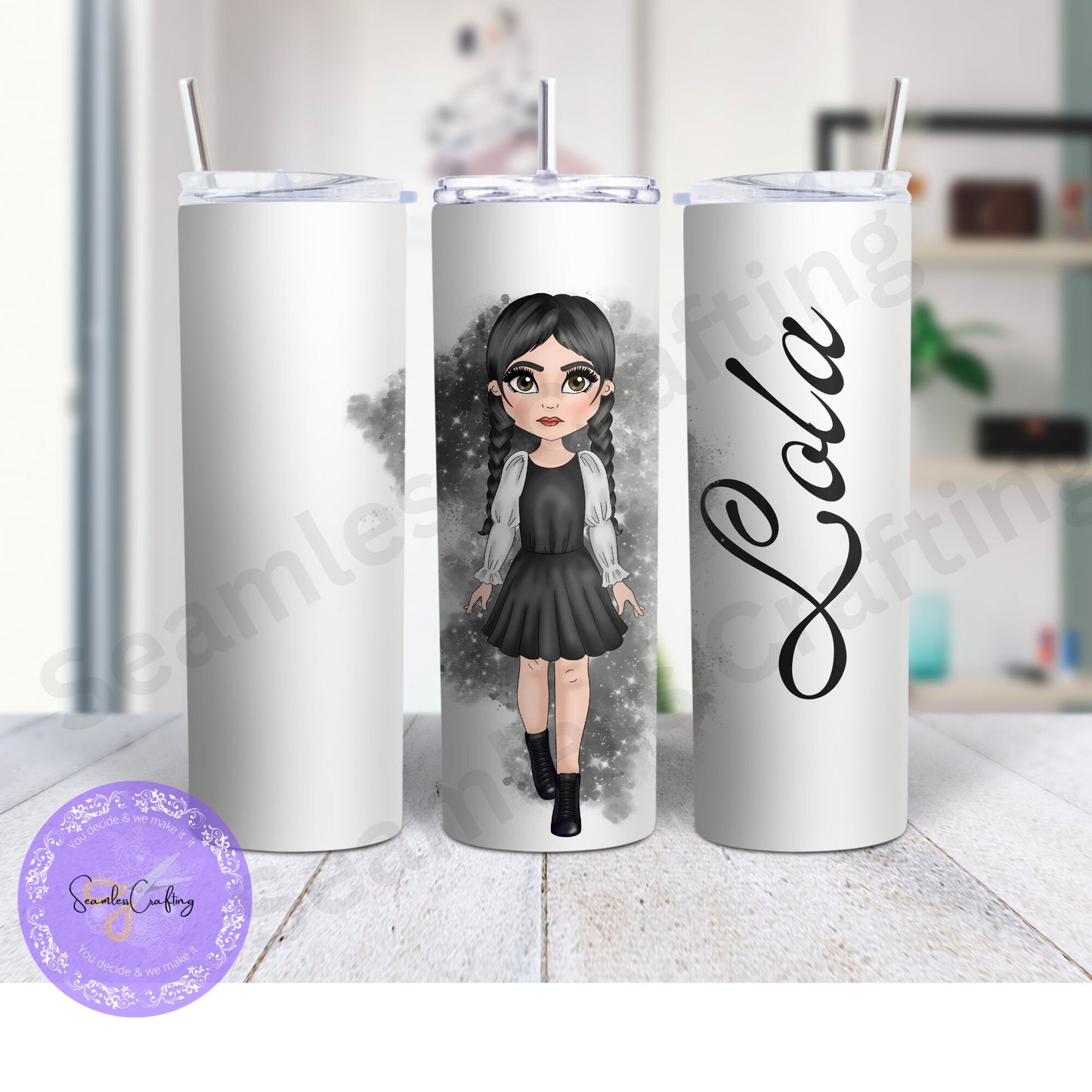 Personalised Wednesday Addams Isulated Skinny 20 oz Tumbler, Custom tumbler with straw & lid, gift for her, Inspired wednesday tumbler,