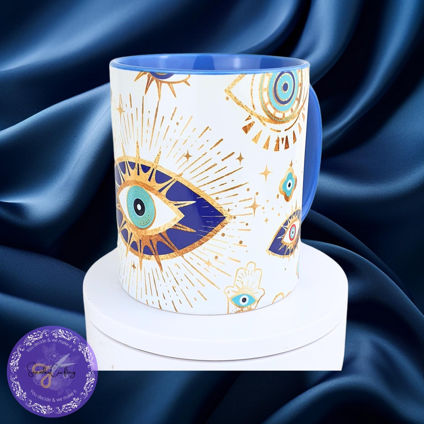 Personalised All-Seeing Eye Cushion. Turkish Eye Protection, Spiritual Mug Gift, Makeup bag Evil Eye Style, Nazar, Mousepad, 20 oz tumbler