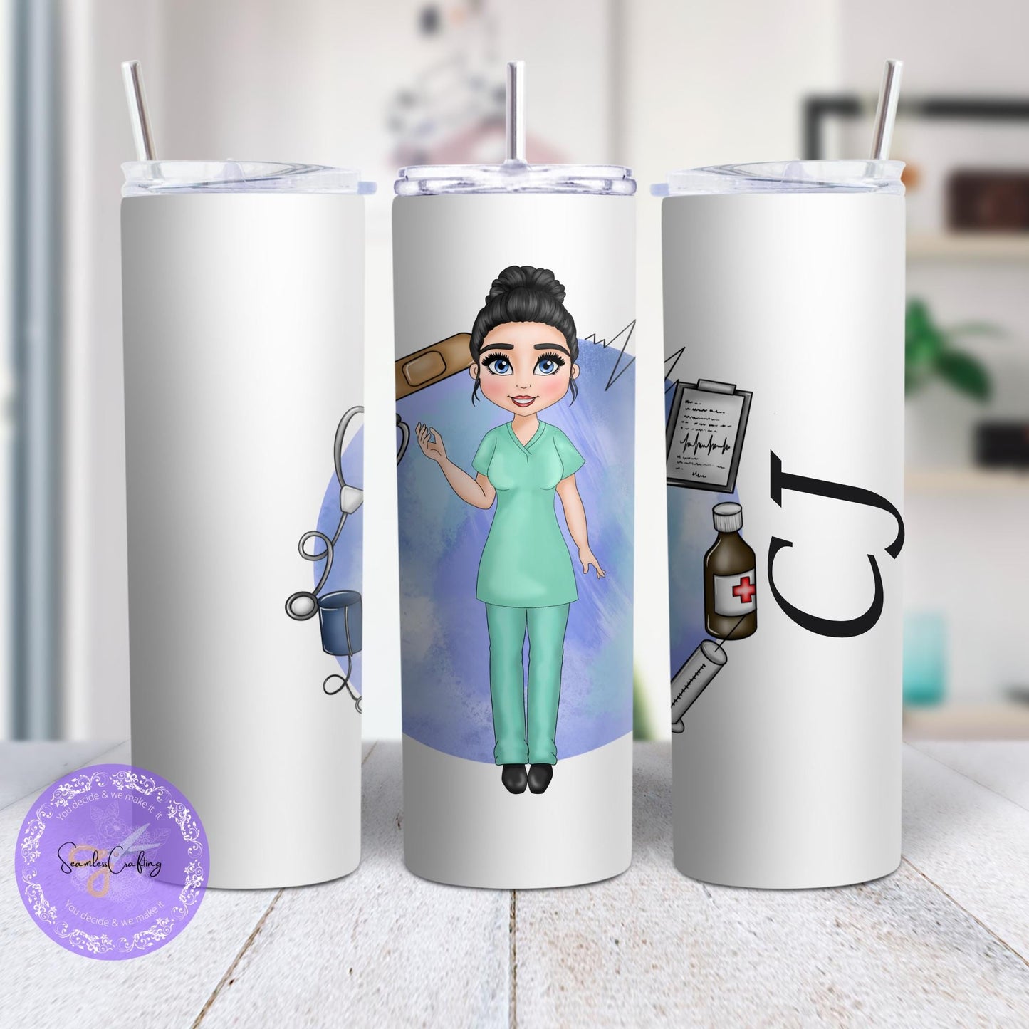 Personalised Female Nurse cup, Careworker custom mug, NHS Staff gifts, Healthcare Worker,Gift for her Build your caricature women Travel Mug
