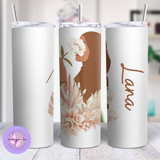 Personalised Eid Gift, Muslim Woman hijab Mug, Name in Arabic, Islamic, Mug, Hijabi Tumbler Gift For Her, Islamic Name Mug, flower hijab