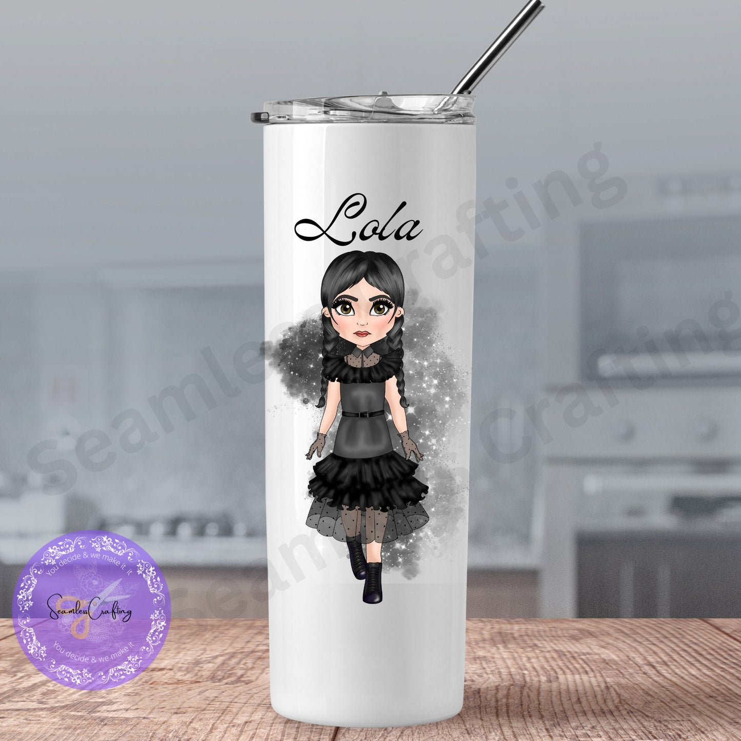 Personalised Wednesday Addams Isulated Skinny 20 oz Tumbler, Custom tumbler with straw & lid, gift for her, Inspired wednesday tumbler,
