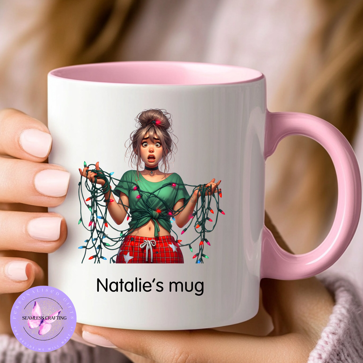 Personalised Funny Christmas Mug – Teen Tangled Lights Design – 11oz Ceramic