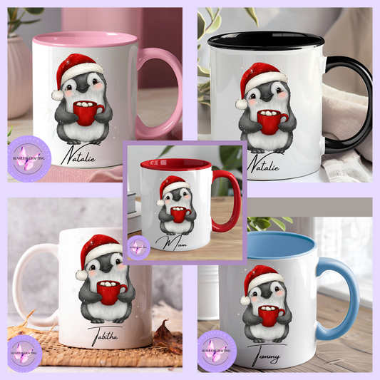 Personalised Penguin Christmas Mug – 11oz Custom Holiday Coffee Cup