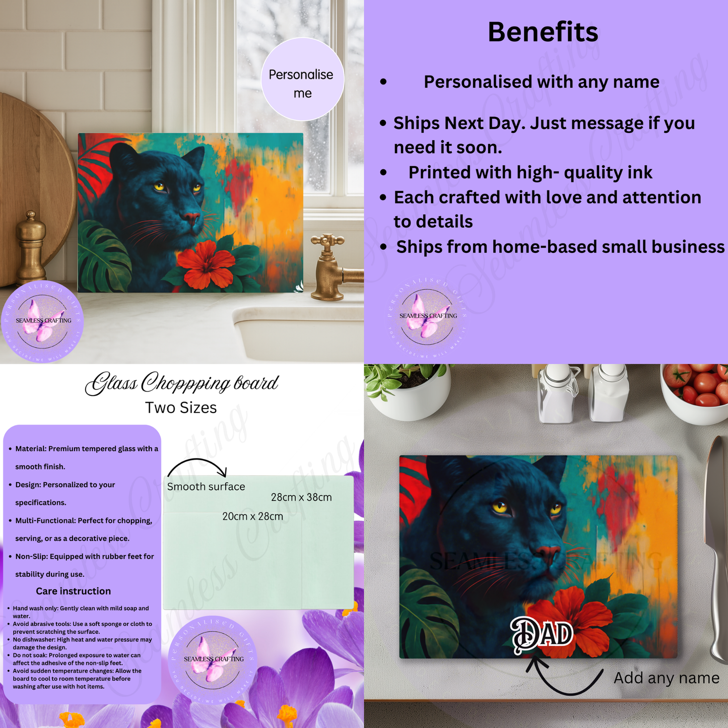 glass cutting board personalised black panther bold kitchen accessory