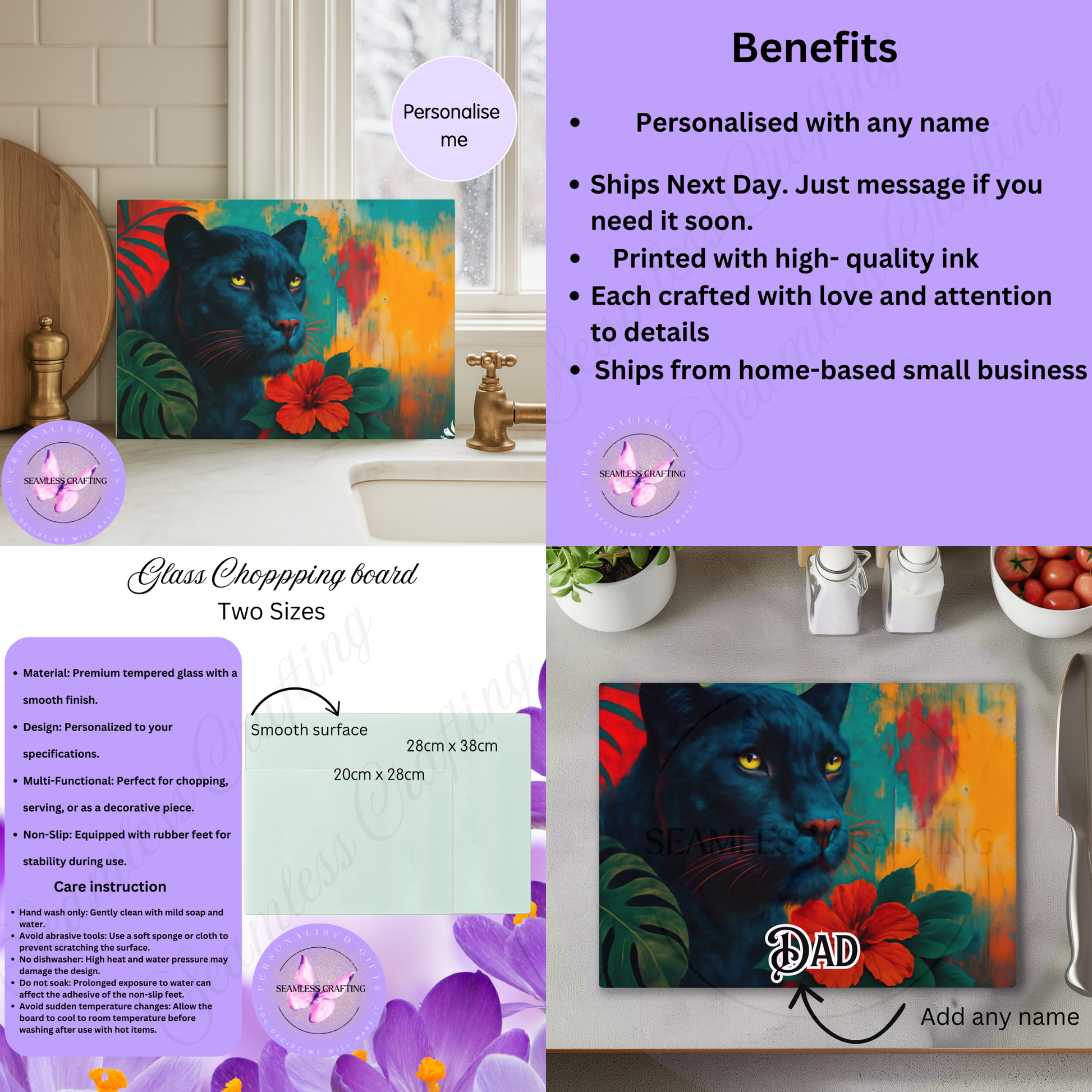 glass cutting board personalised black panther bold kitchen accessory