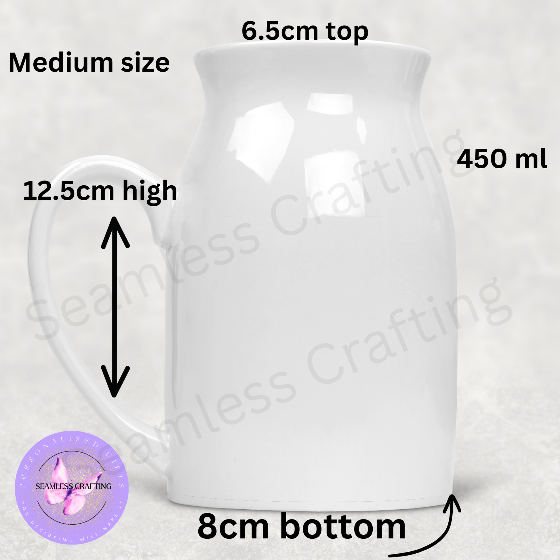 ceramic flower jug 450ml size dimensions personalised vase measurements