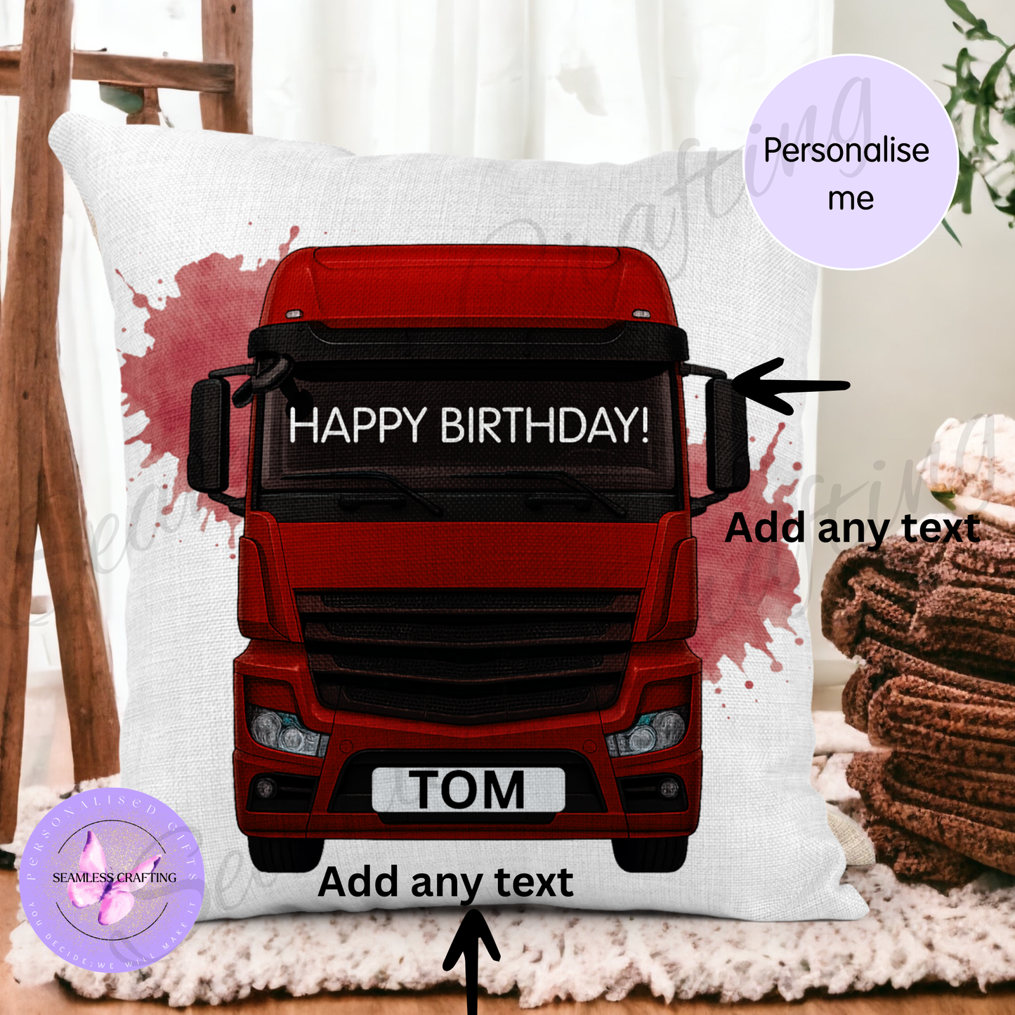 Personalised Truck Cushion Gift | Custom Lorry Driver Pillow with Name | Truck Lover Birthday Gift | Driver Keepsake Cushion 40x40cm