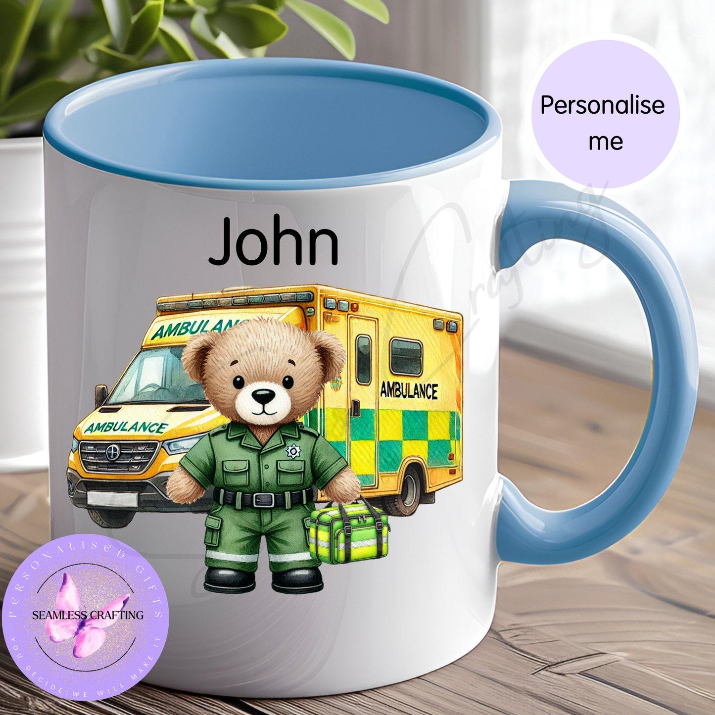 Personalised Paramedic Bear Mug or Travel Mug – Custom Name Ambulance Gift
