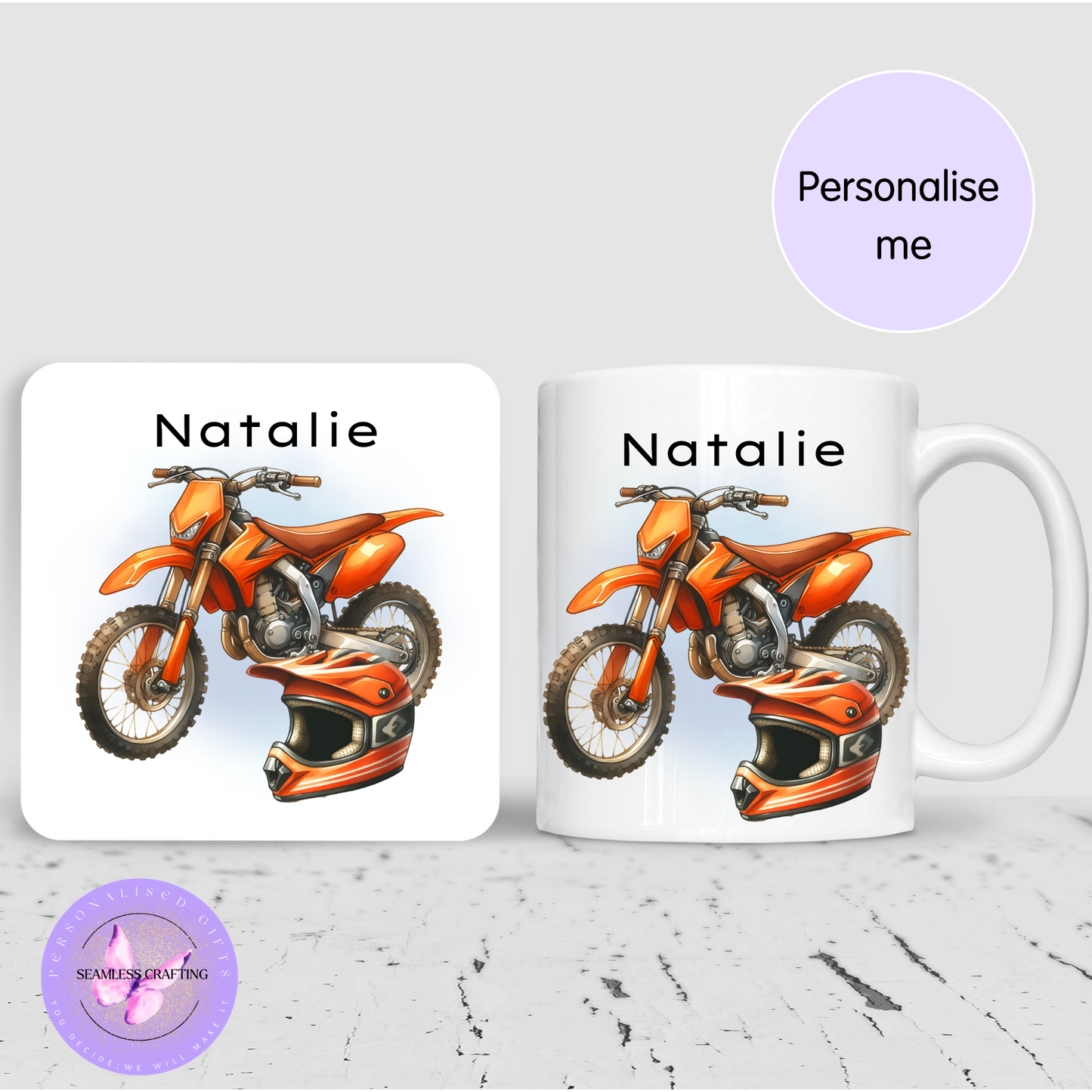 Personalised Dirt Bike Mug & Travel Mug – Custom Motocross Gift – 11oz Ceramic, 14oz Travel Mug, 16oz Thermal Tumbler or Frosted Tankard
