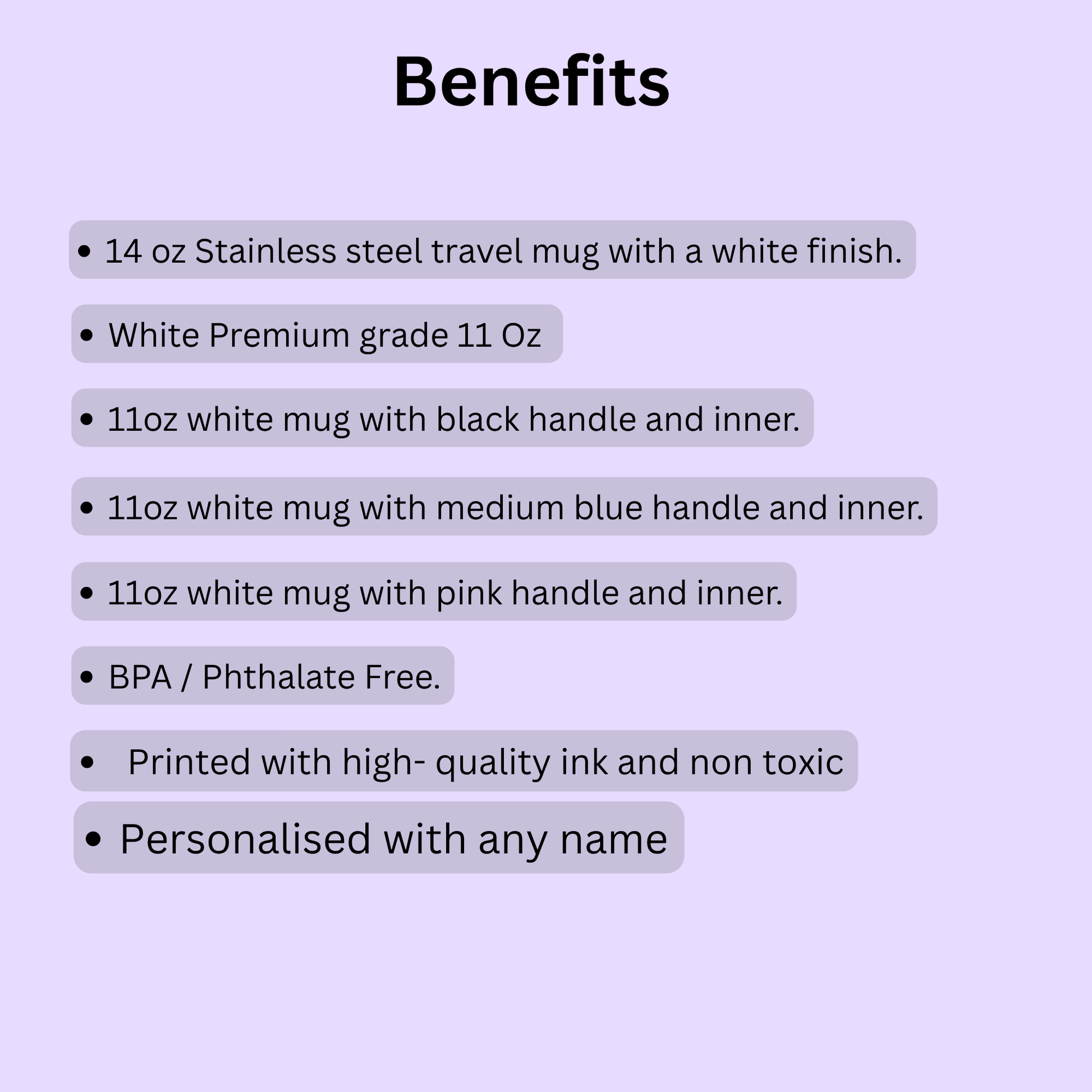 Benefits image showing personalised dementia awareness gonk mug styles and travel mug option